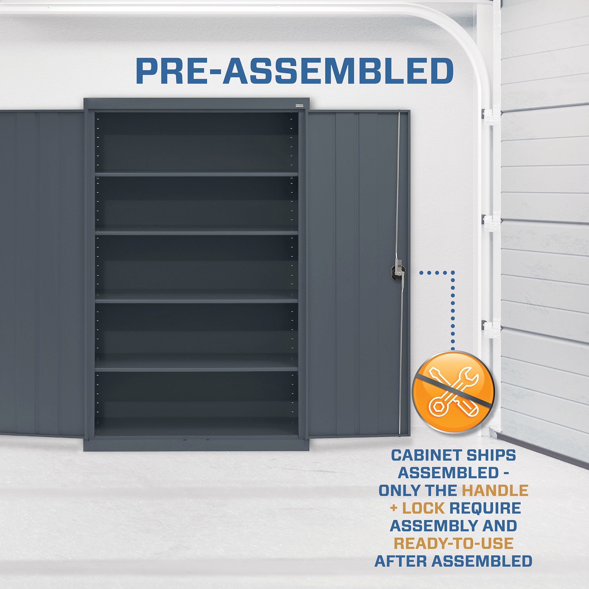 Gray Steel Freestanding Lockable Office Cabinet with Adjustable Shelving