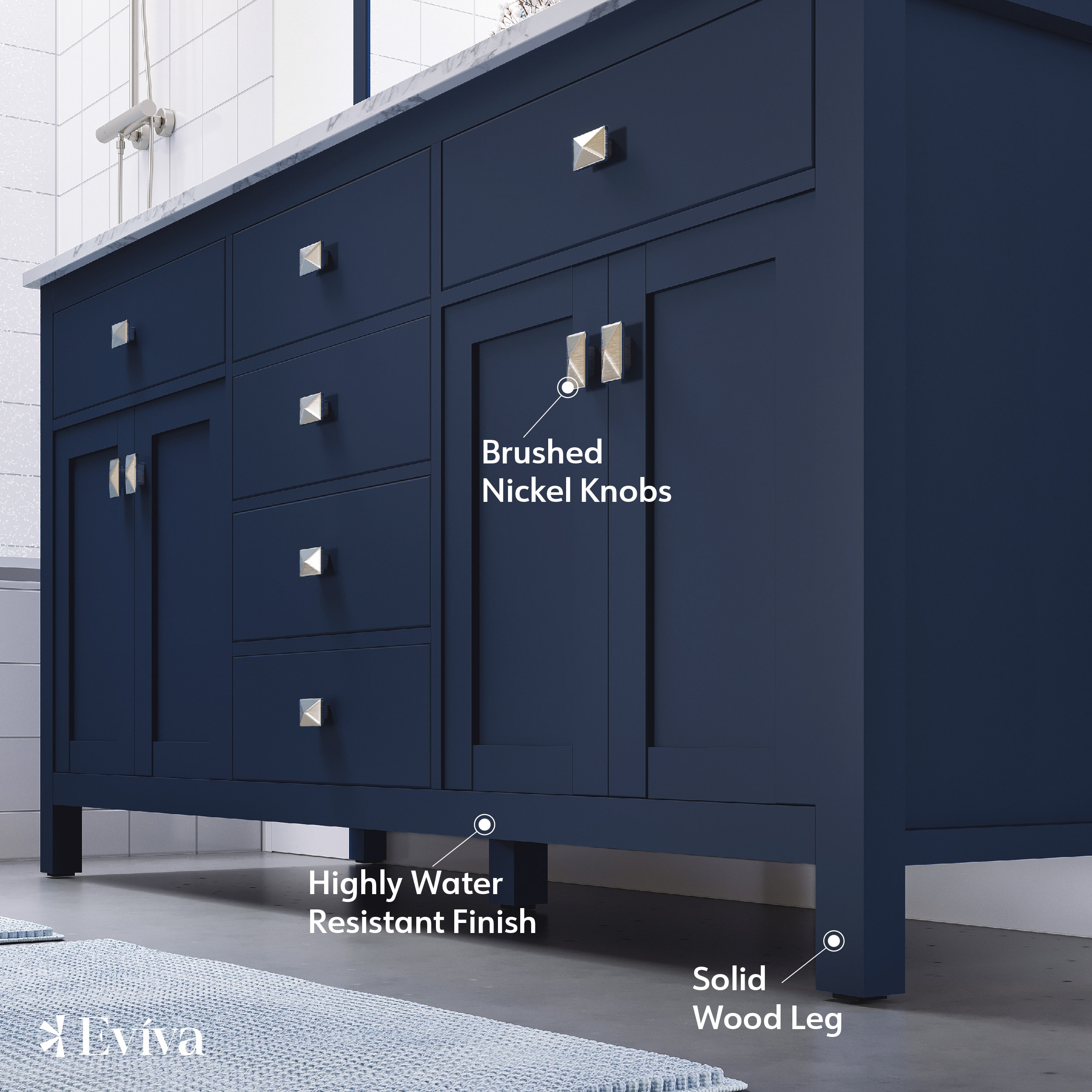Artemis 60" Blue Double Sink Vanity with Quartz Top