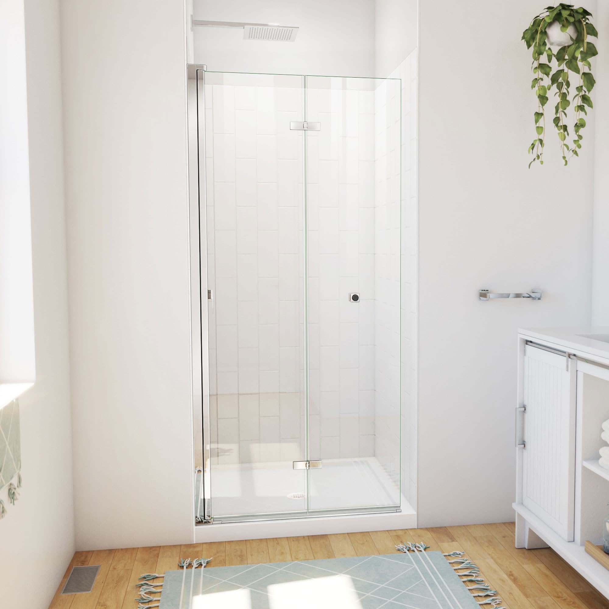 DreamLine DL-6526QC-01 Aqua-Q Fold 3 -Piece 36-in W x 36-in L x 77-in H Square Alcove shower kit ( Center Drain) Base, Wall, Door Chrome Hardware Included