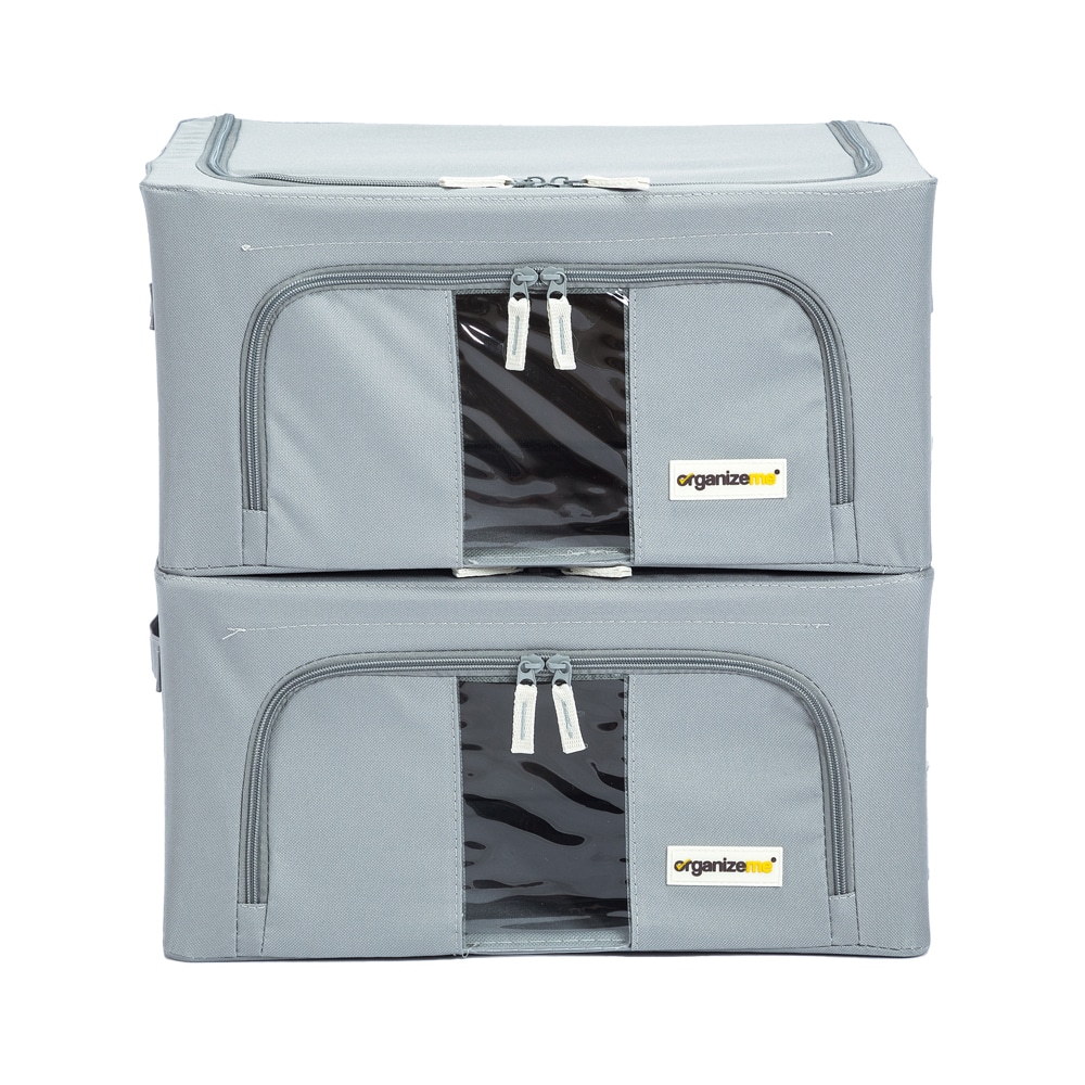 Organizeme OMSK264007 2-Pack (11-in W x 7.5-in H x 16-in D) Grey Fabric Collapsible Stackable Bin