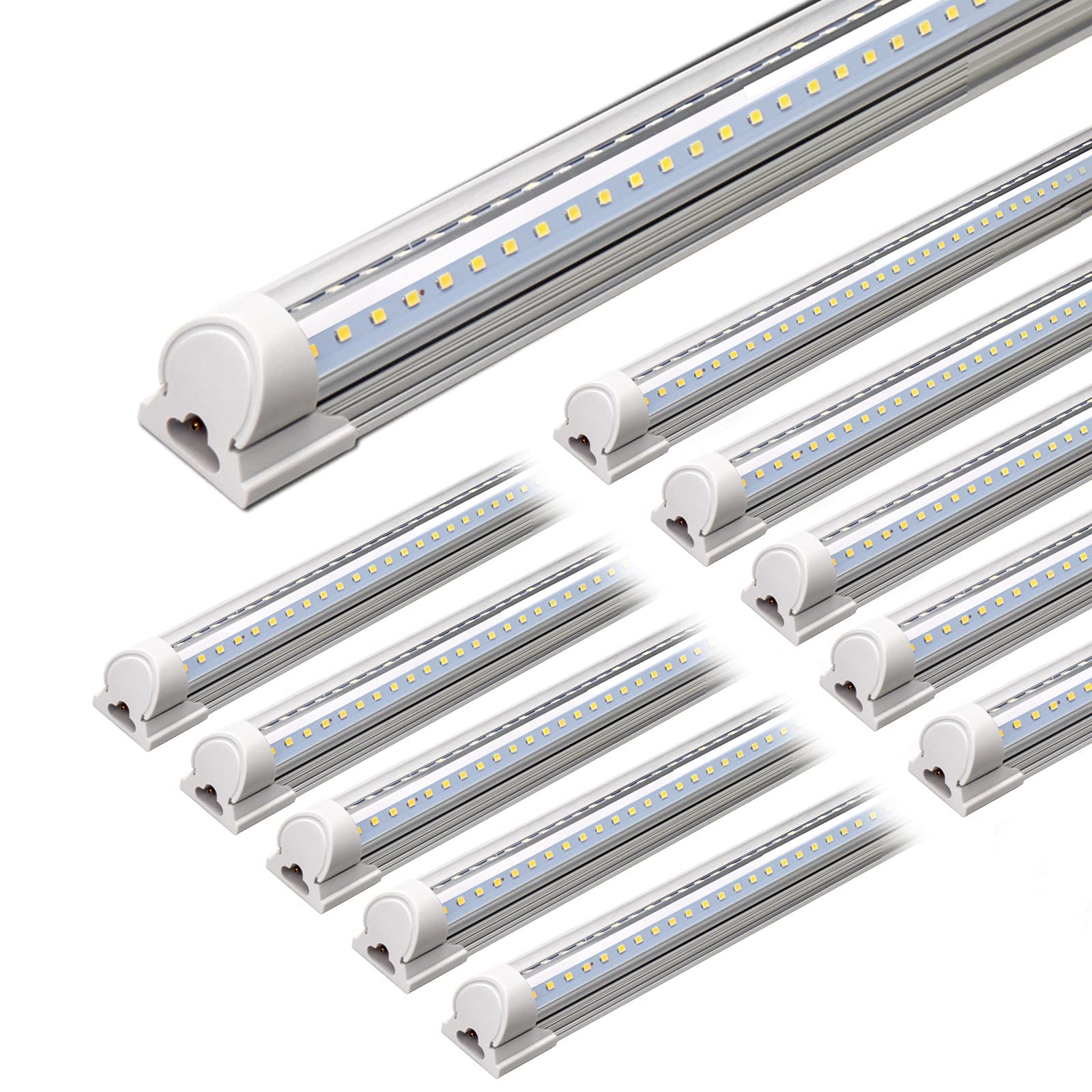 Afoxsos  LED Shop Light 4FT 40W 5500LM Daylight White V Shape Clear Cover Linkable with Plug T8 Tube Lights ETL Listed for Garage Workshop 10 pack