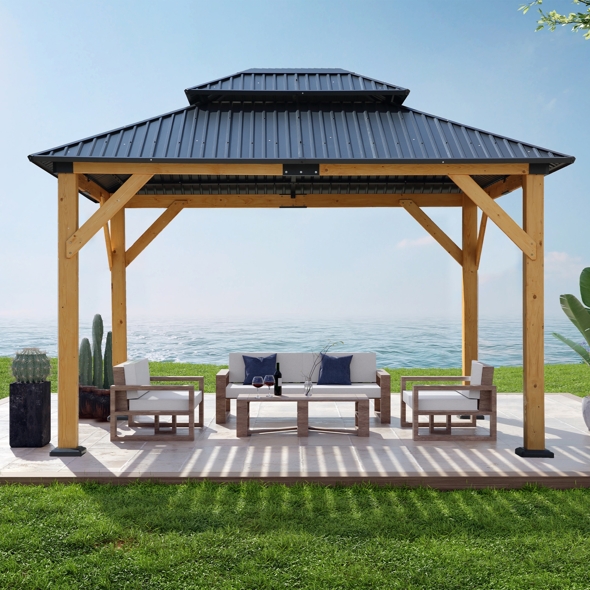 SINOFURN SYA020121BG Wood-Resin-Gazebos - View #2