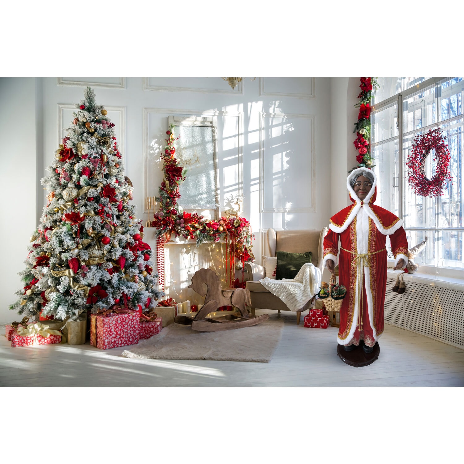 58-Inch Red and White Resin Dancing Mrs. Claus Figurine