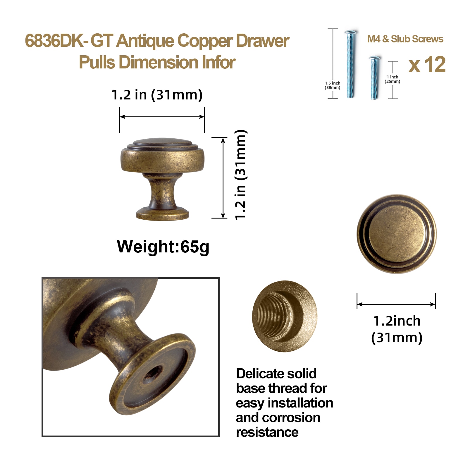 Miaokesen 6836GT-DK Cabinet-Knobs - View #2