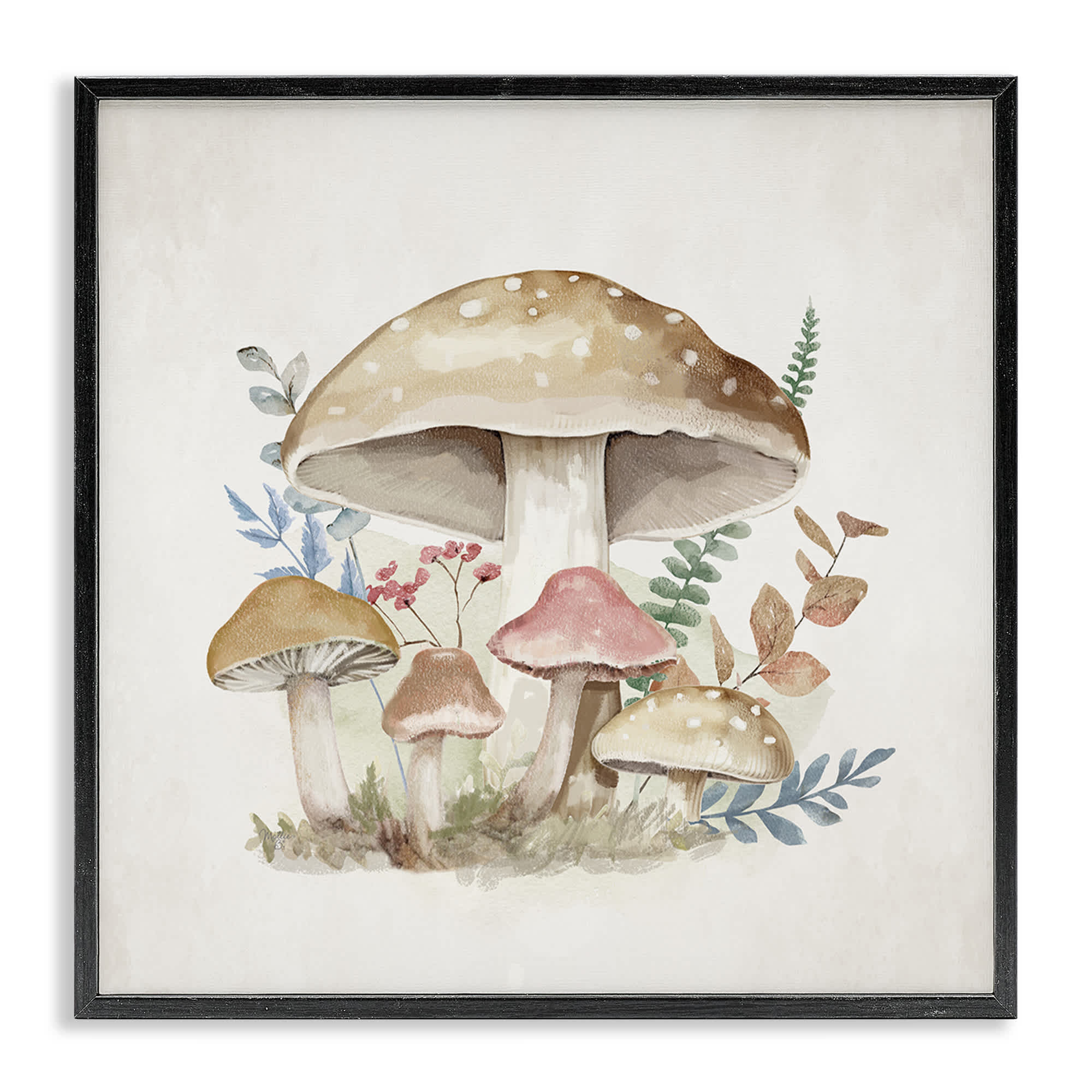 Stupell Industries BS-652-FR-12X12 Neutral Cottage Mushrooms Black Framed Giclee Art By Mollie B. 12 x 12