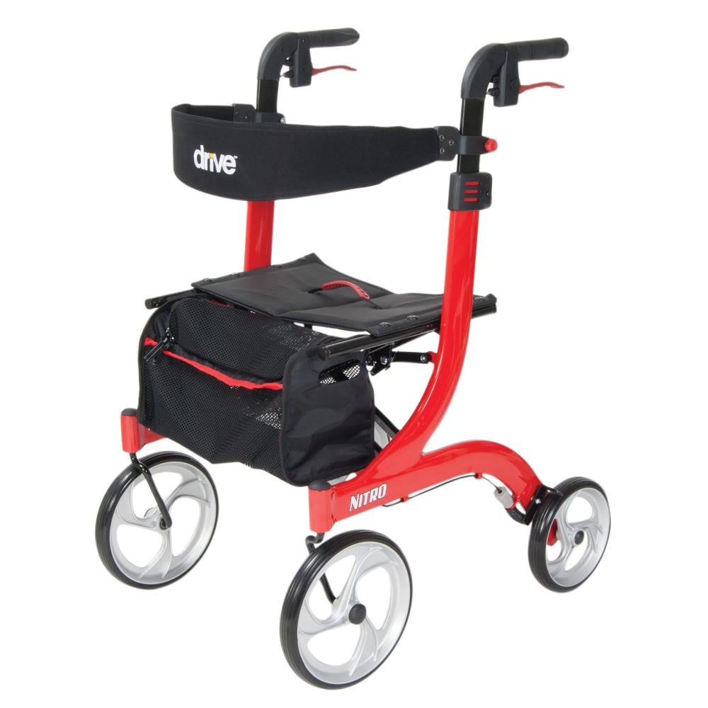  Drive Medical Nitro Dual Function Transport Wheelchair and  Rollator Rolling Walker Combo with Hand Activated Brakes and Back Support,  Red : Tools & Home Improvement