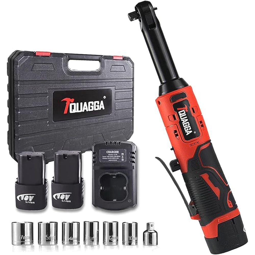 Loheer 3/8 Inch 18V Cordless Extended Ratchet 57NM High Torque LED Light Variable Speed 7 Sockets Black Metal