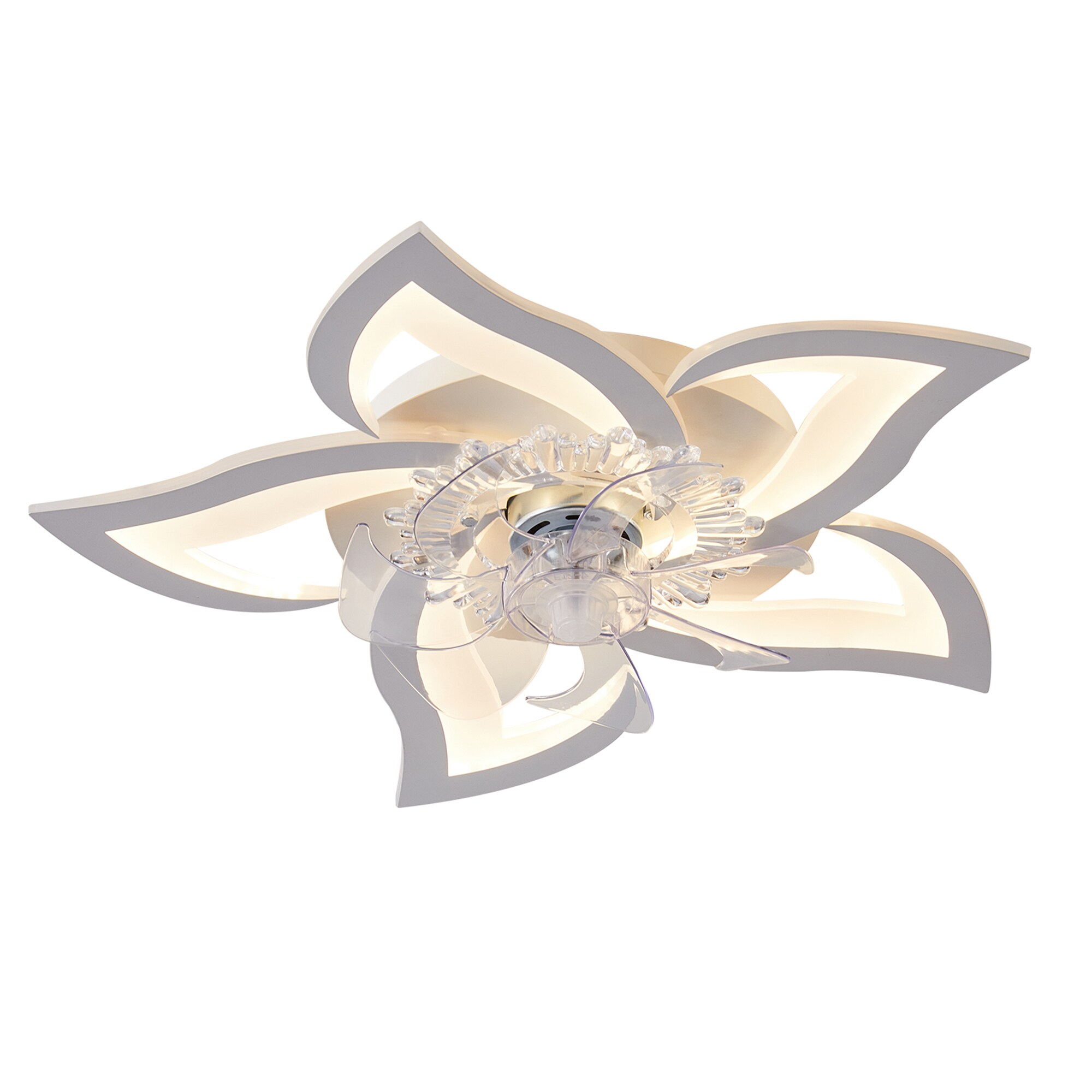 SINOFURN SYD120004WT 27-in Color-Changing Integrated LED Flush Mount Smart White with Finished Blades Fandelier Ceiling Fan With Light - Remote Included ( 7 -Blade )