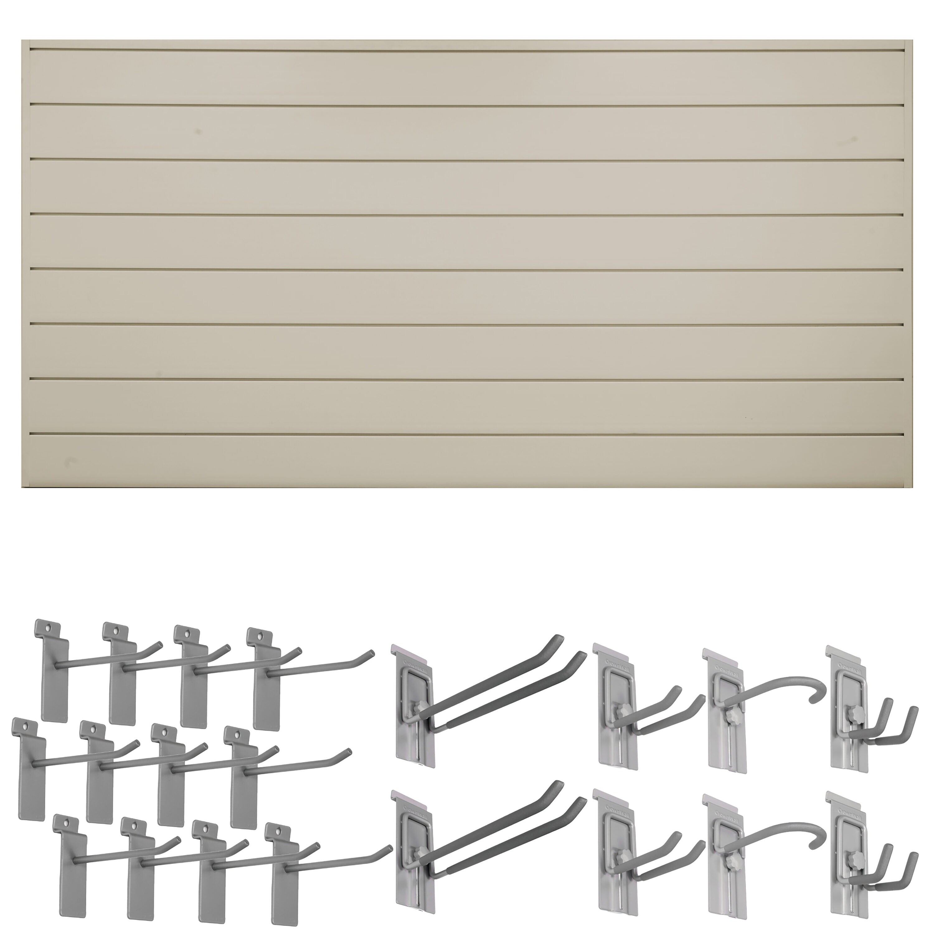 CrownWall 48 in. H x 96 in. W Basic Bundle PVC Slatwall Panel Set with  Locking Hook Kit in Sandstone (20-Piece) in the Slatwall  Rail Storage  Systems department at