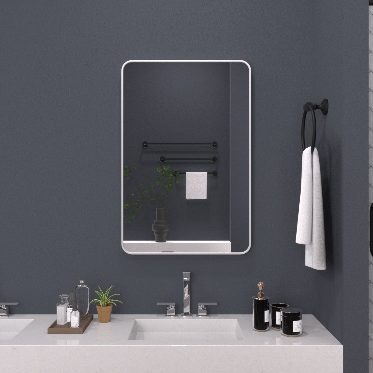 Forclover TAK-2436GY Bathroom Mirrors 24-in x 36-in Framed Rectangle Bathroom Vanity Mirror ( Gray )