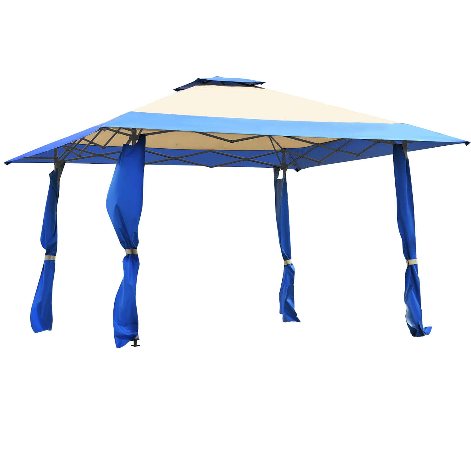 Blue and Beige 13' x 13' Pop-Up Canopy Tent with Steel Frame