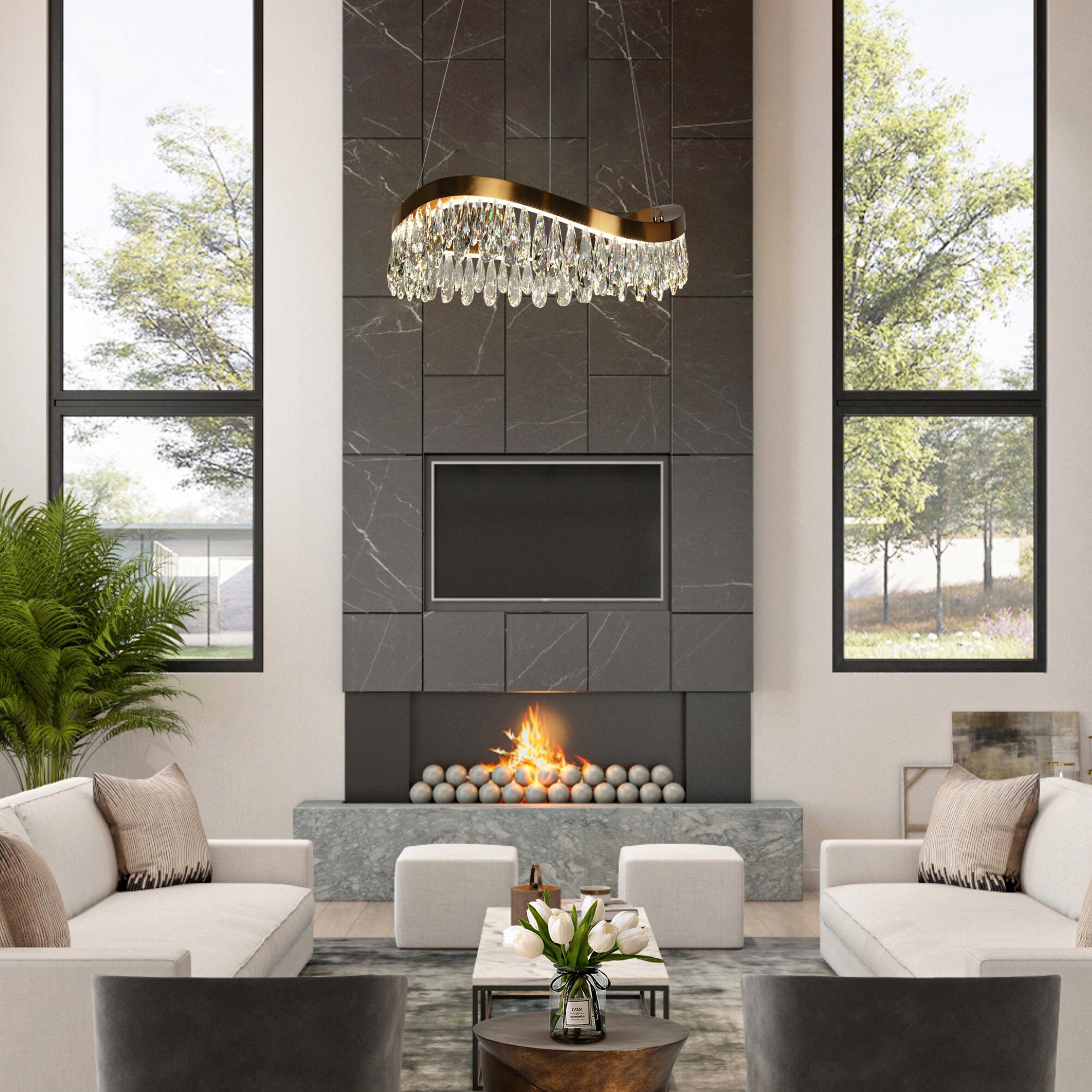 Modern Gold Brass LED Crystal Drum Chandelier