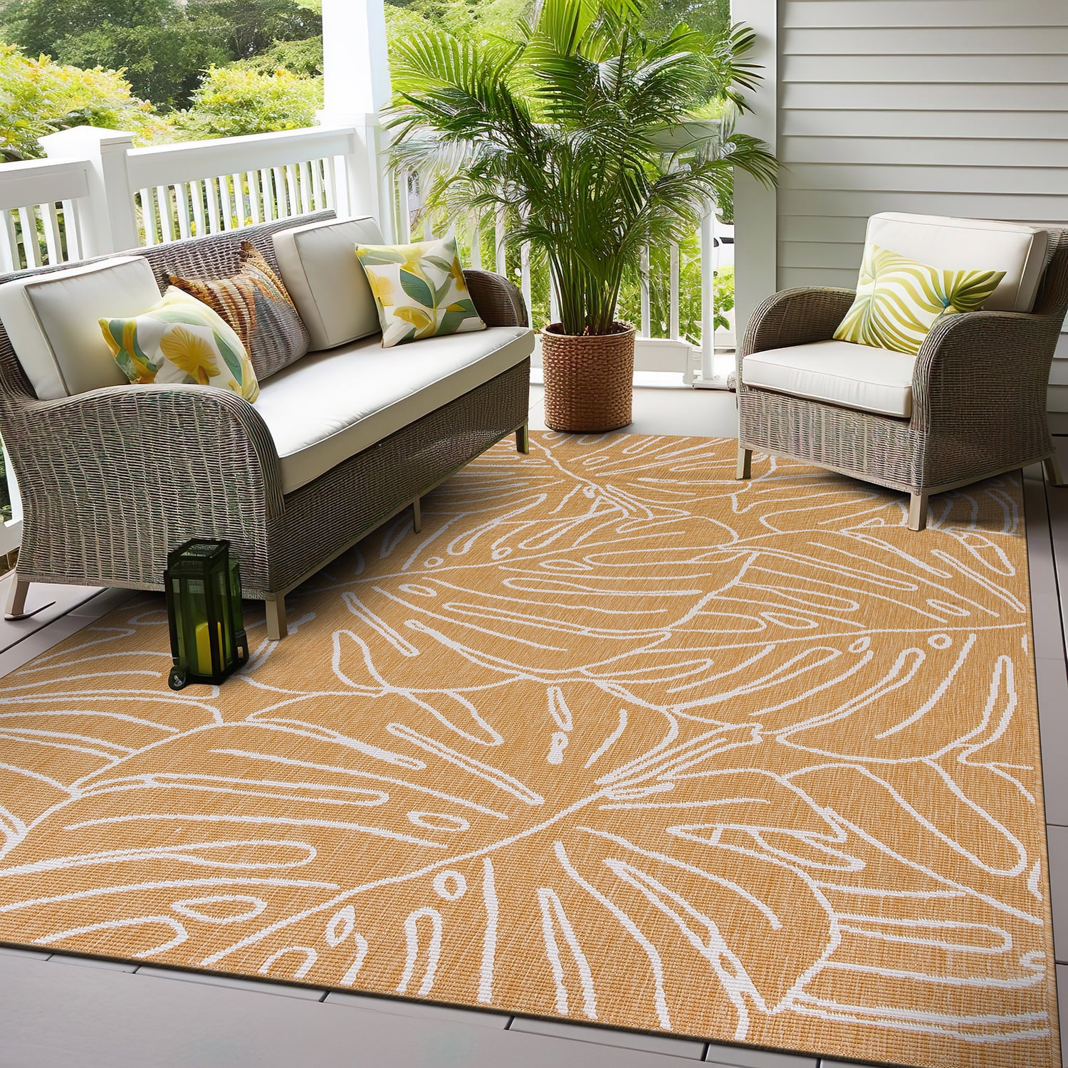 World Rug Gallery 4031YELLOW8X10 8 x 10 (ft) Loomed Synthetic Yellow Rectangular Indoor/Outdoor Floral/Botanical Area rug