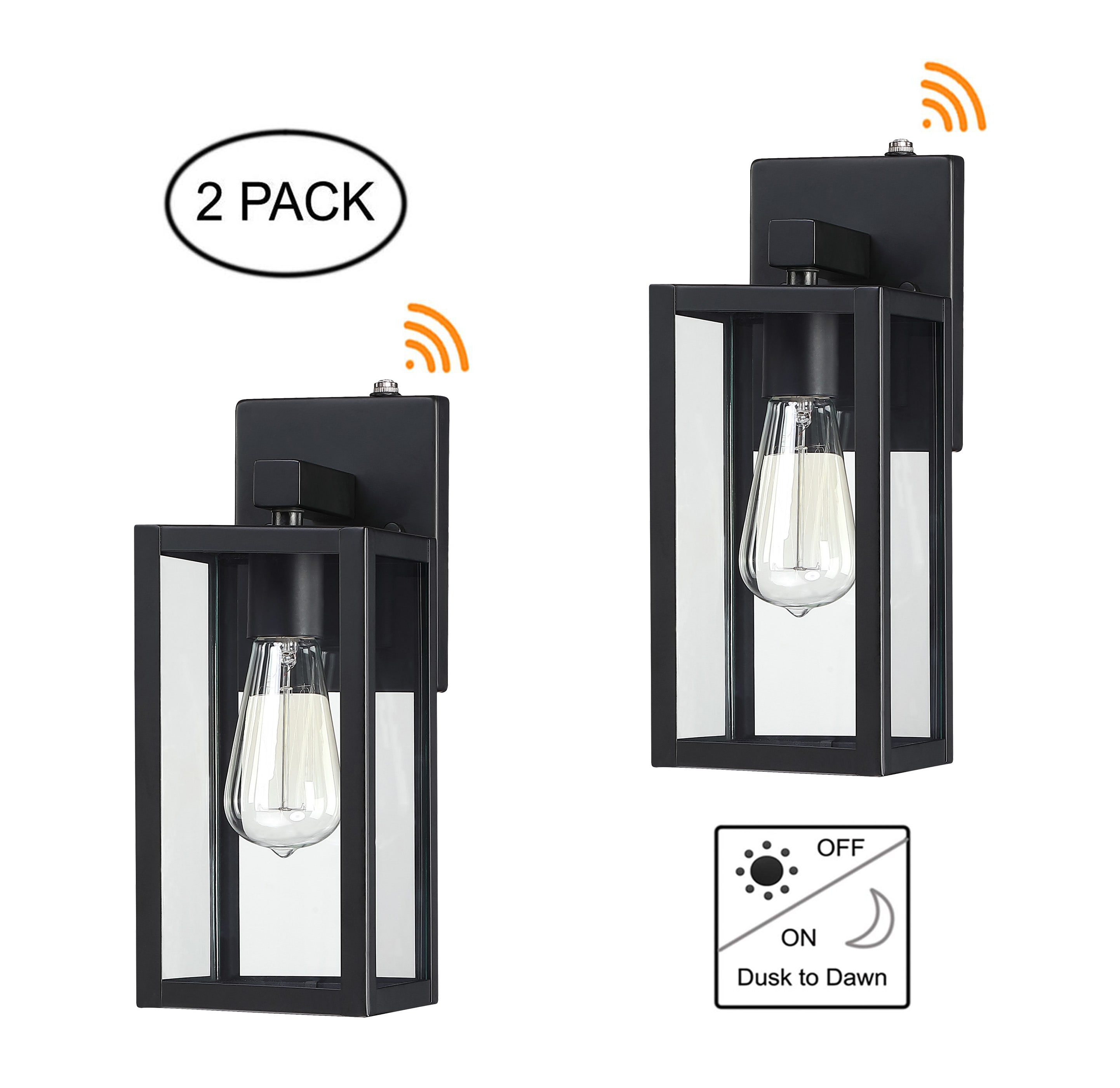 Hukoro F87702-BK 2 -Pack 2 -Light 13-in H Matte Black Hardwired Dusk to Dawn Outdoor Wall Light