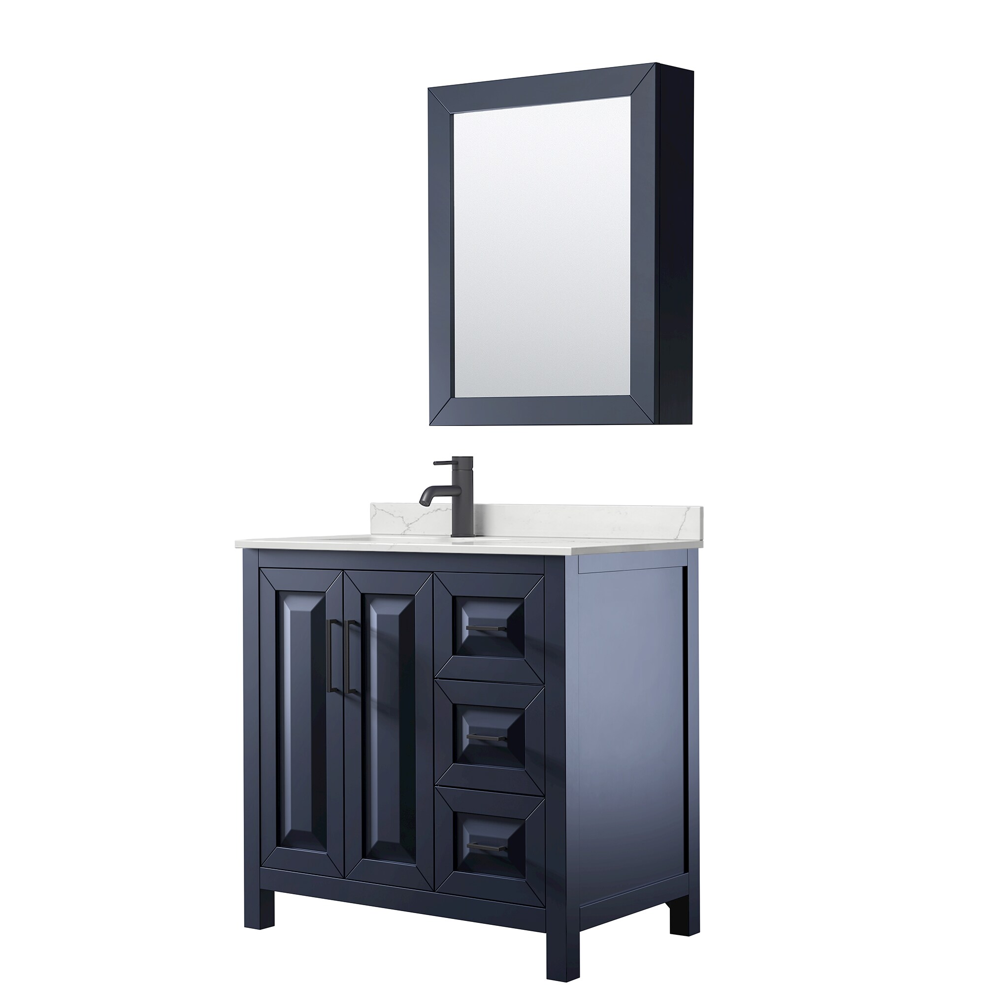 Wyndham Collection Daria 36-in Dark Blue with Matte Black Trim Undermount Single Sink Bathroom Vanity with Giotto Quartz Quartz Top
