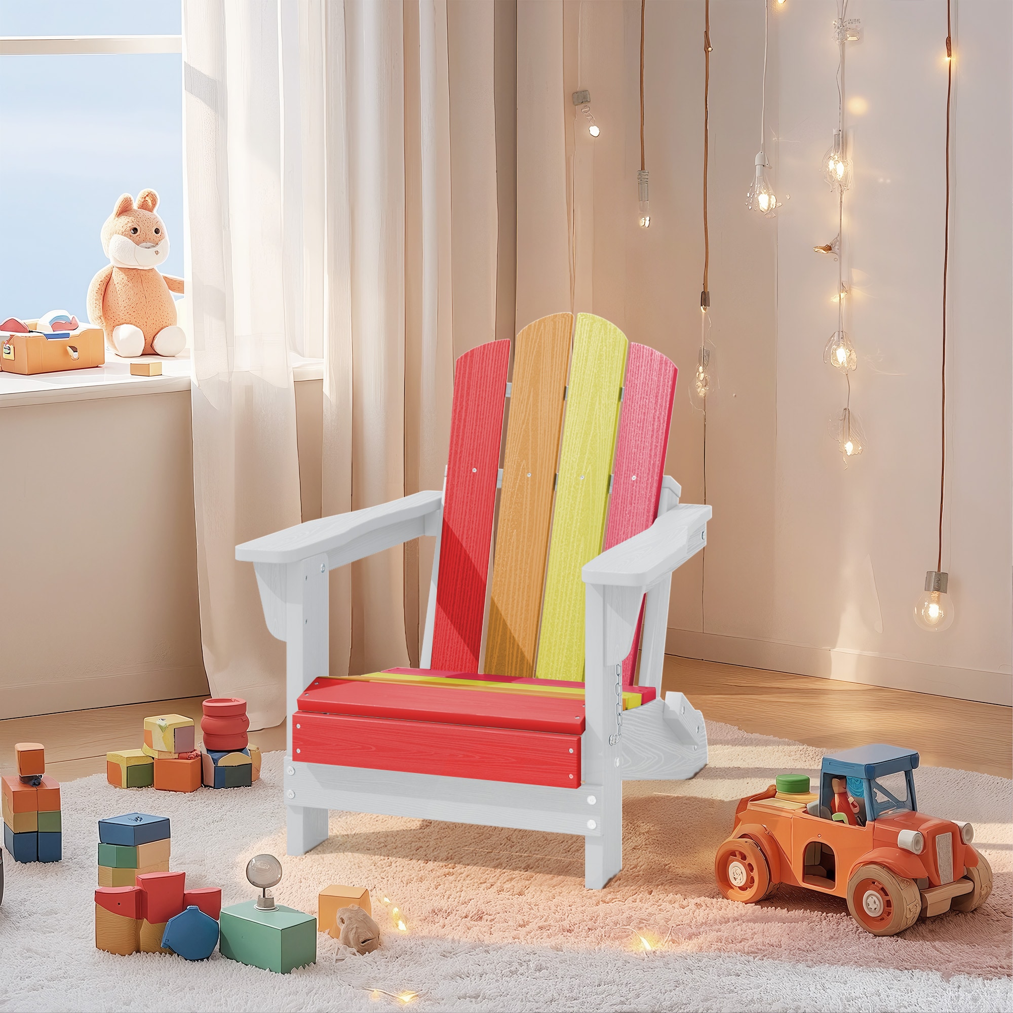 VOUA AK-CDYD-PW HDPE Folding Adirondack Chair Stackable Chair with Slat Seat Stackable Red HDPE Frame Stationary Adirondack Chair with Slat Seat