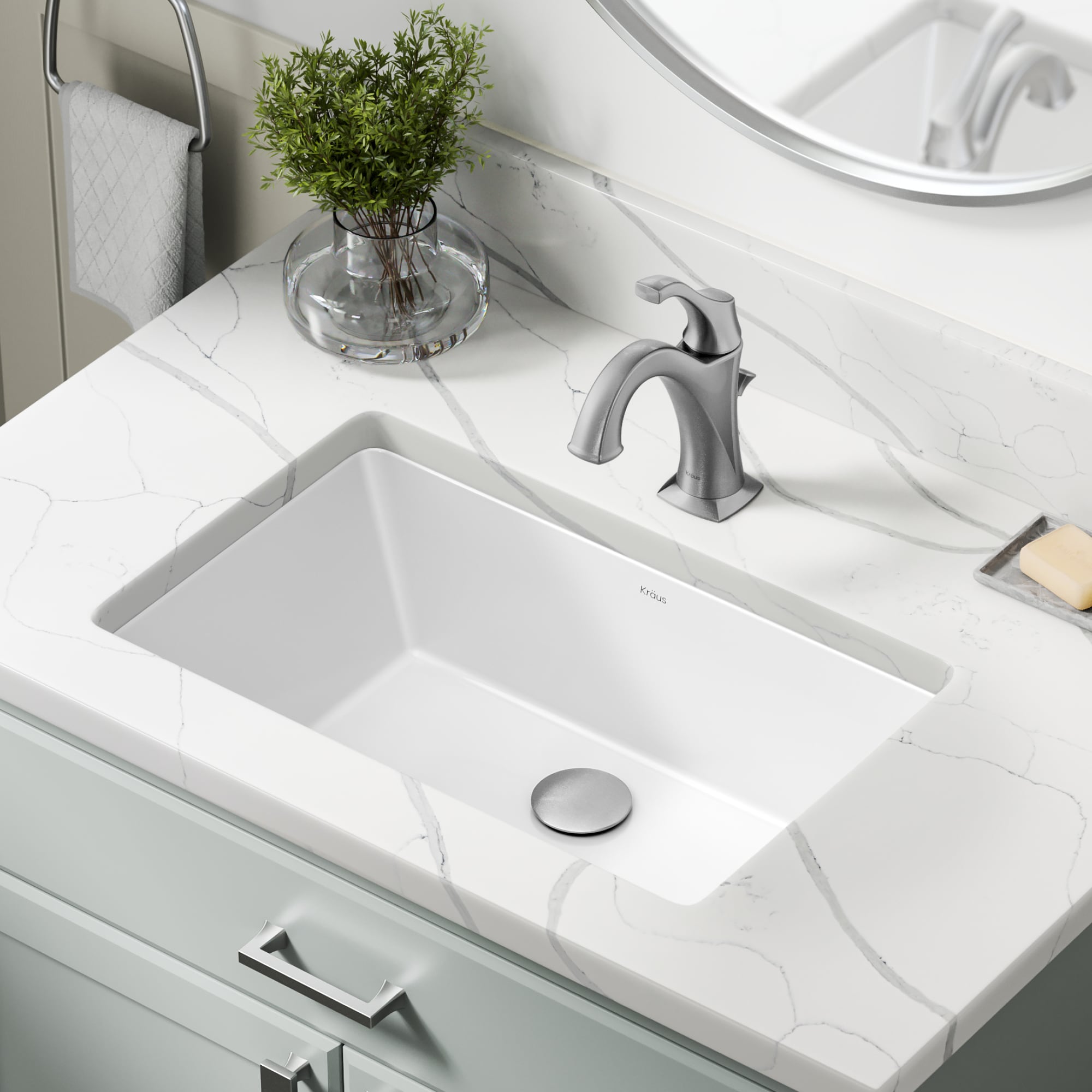 Kraus KCU-242 Elavo Ceramic Undermount Rectangular Traditional White Bathroom Sink ( 21.13-Inches x 13.75-Inches )