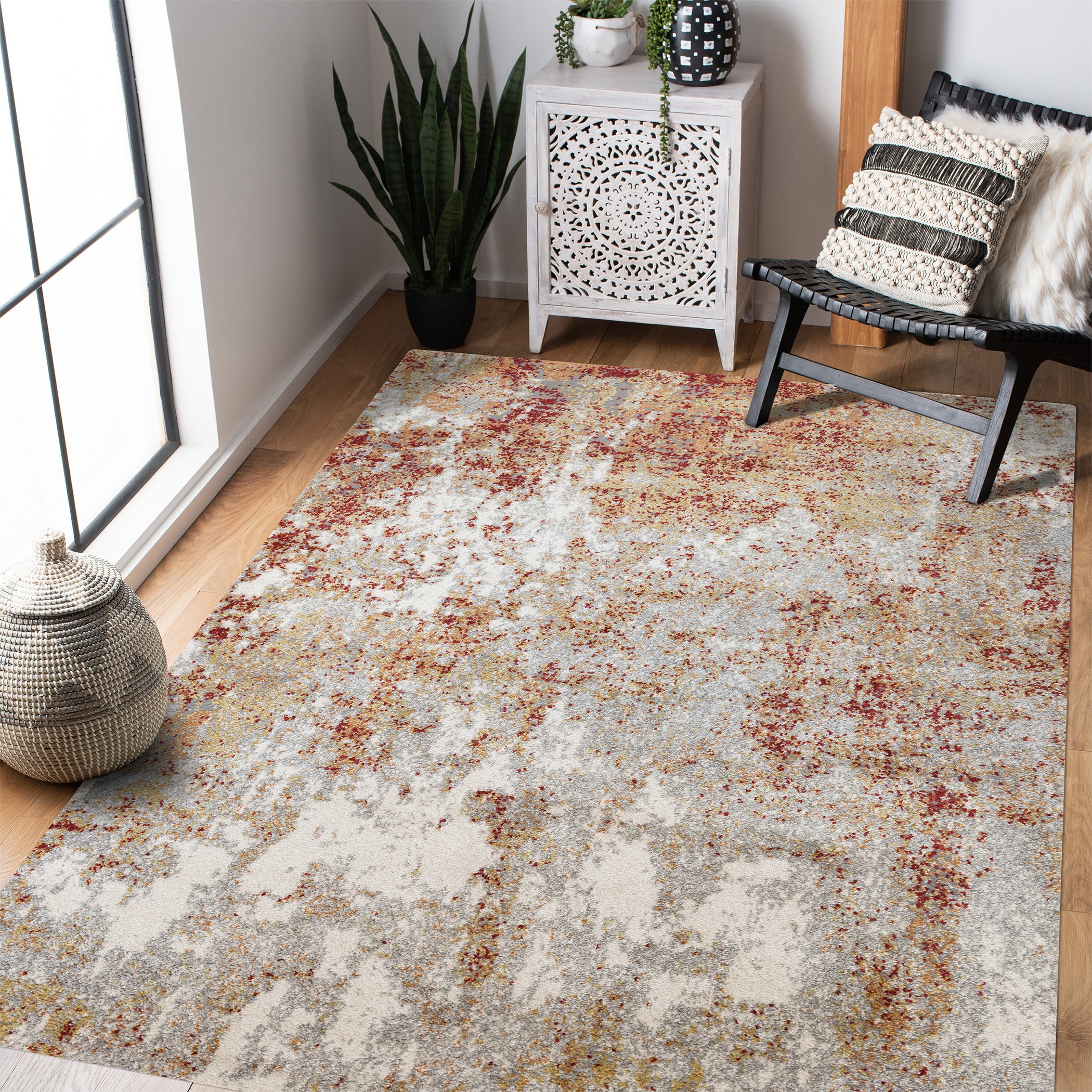 AMER YAS6710106 Yasmin 8 x 10 (ft) Loomed Polyester Red/Cream Rectangular Indoor Abstract Mid-Century Modern Area rug