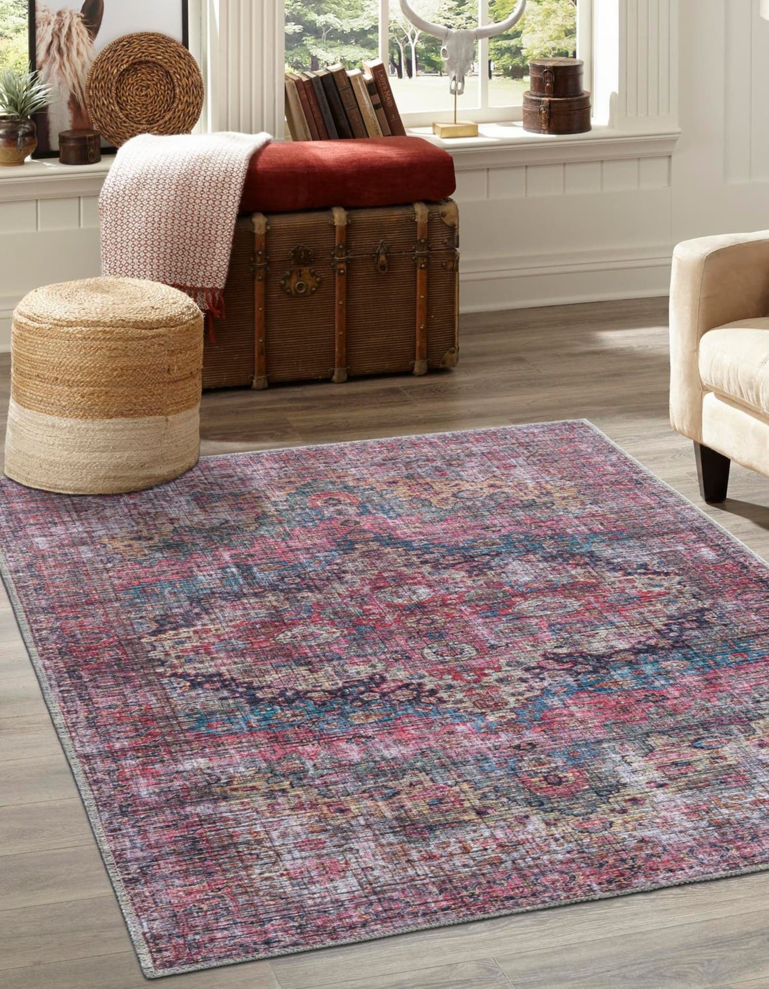 Unique Loom 3177692 Mangata Washable 9 x 12 (ft) Loomed Chenille Multi Rectangular Indoor Border Machine washable Area rug