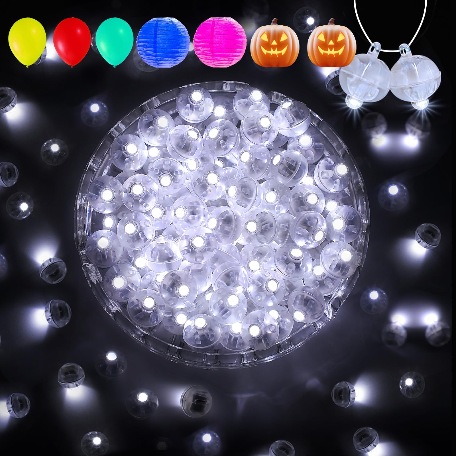 Linder Group Inc 100 pcs balloon lights with hook waterproof mini LED flashing cool white for party decorations birthday wedding Christmas Halloween Easter