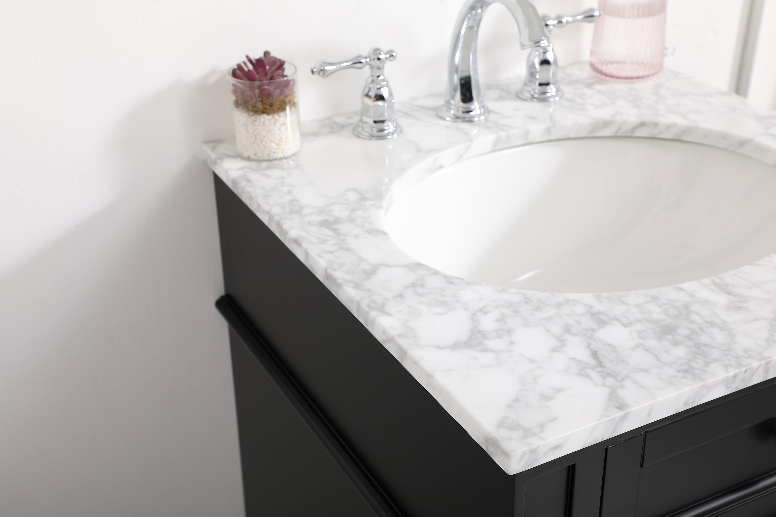 Black Marble Top Single Sink Vanity with Porcelain Basin