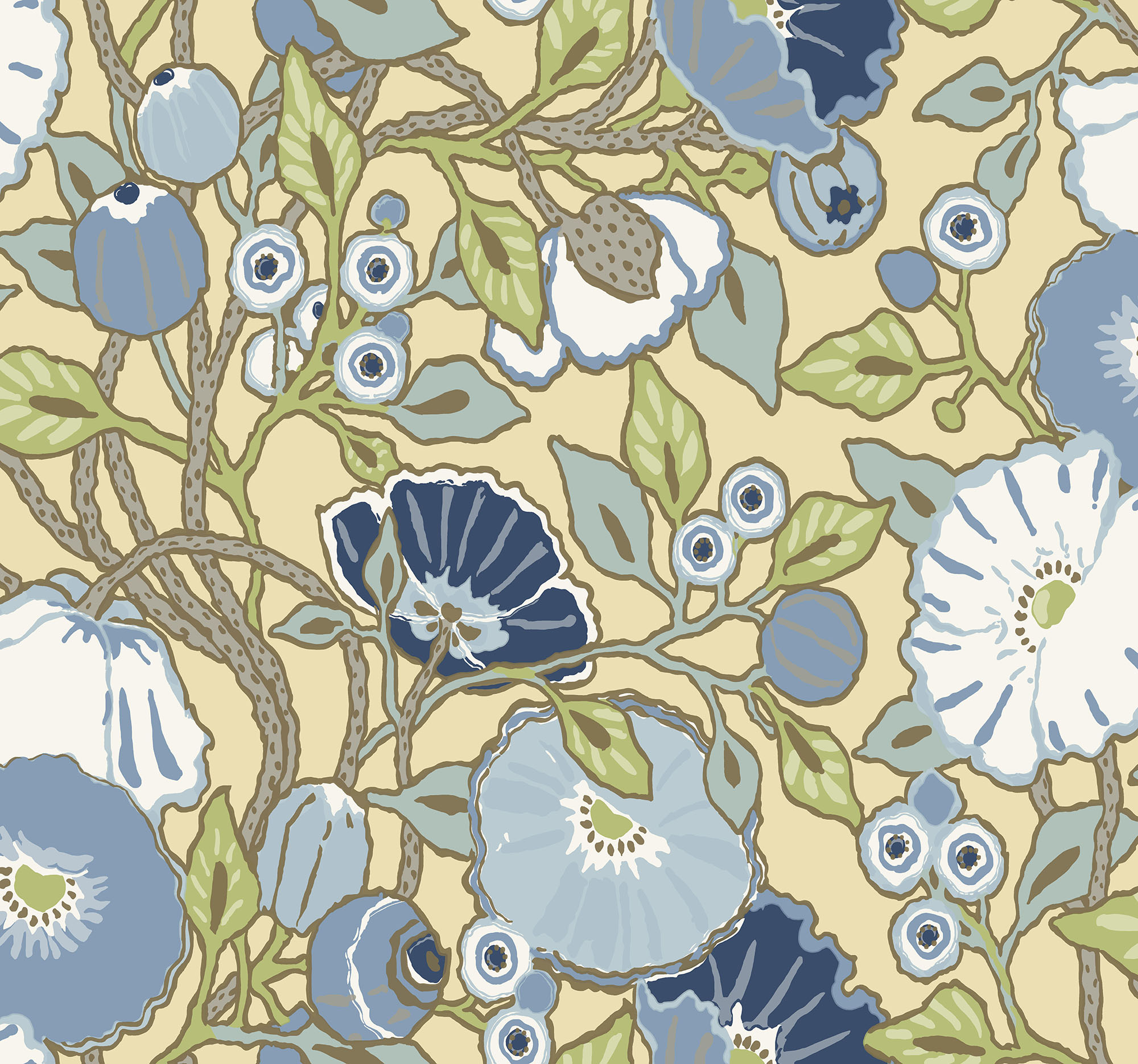 York Wallcoverings GO8311 Greenhouse 60.8-Sq. Feet Yellow Non-woven Floral Prepasted Water Activated Paste Wallpaper