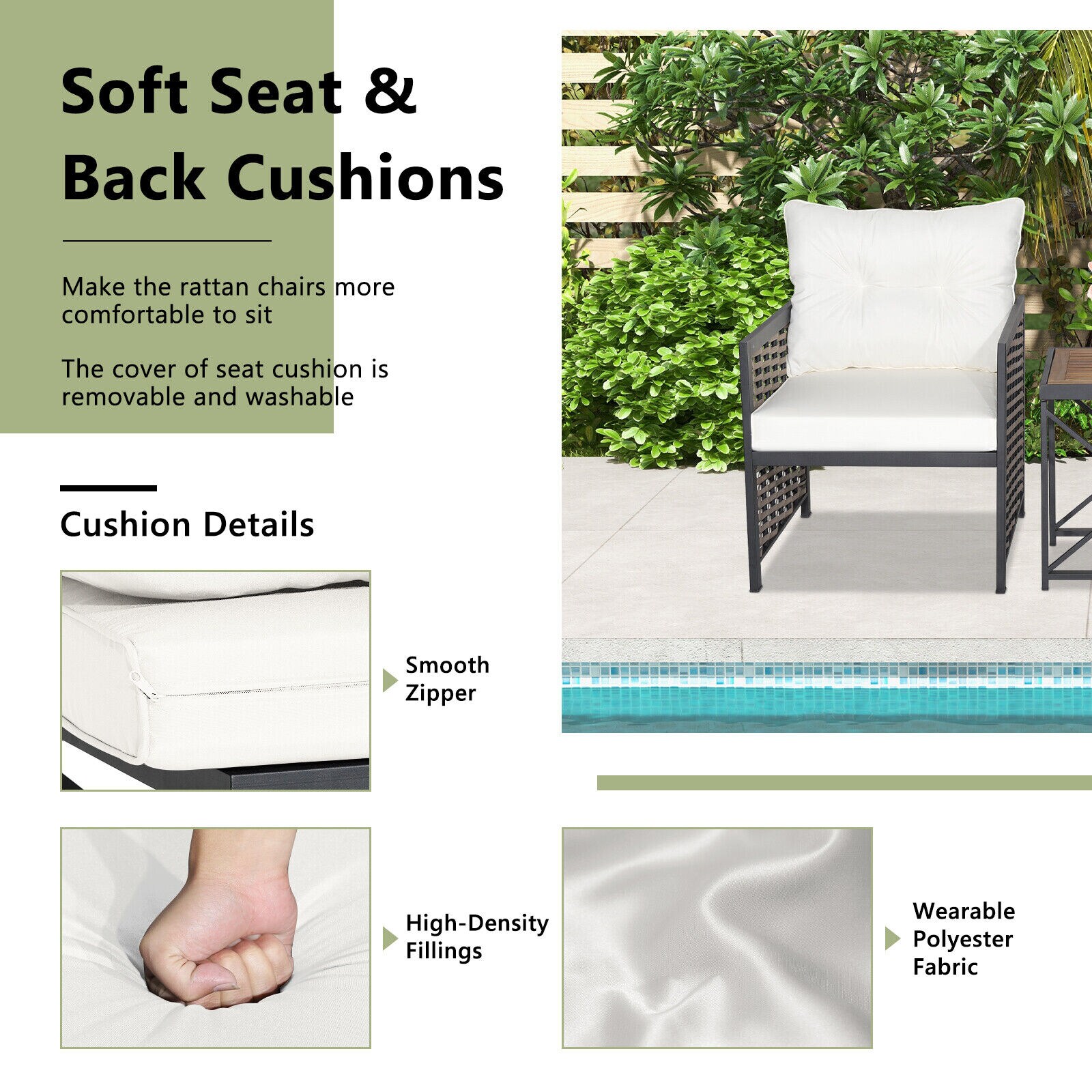 Slickblue 3-Piece Brown Rattan Patio Set with 2 Chairs Cushions and ...
