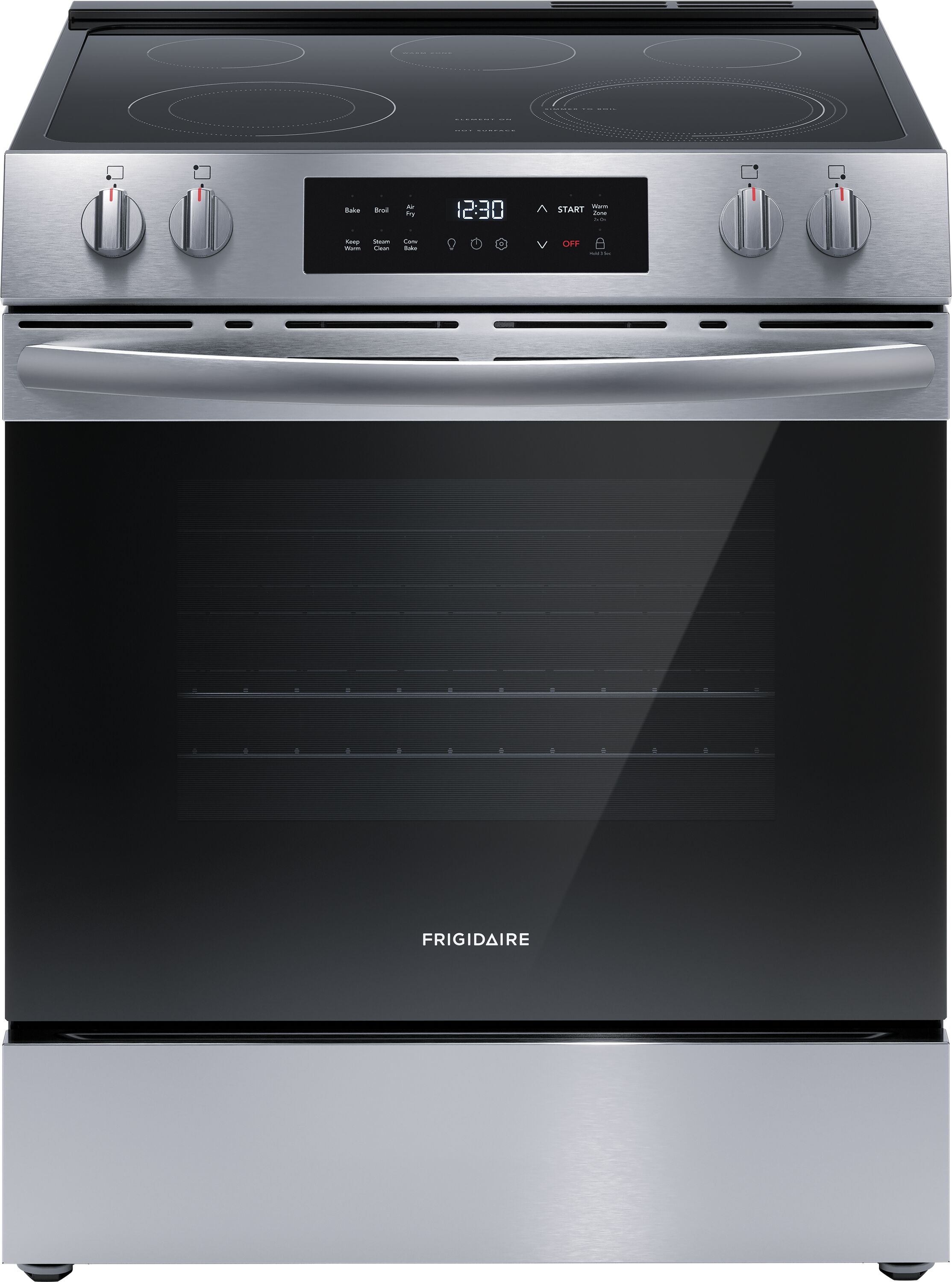Frigidaire 30-in Glass Top 4 burners 5.3-cu ft Air Fry Convection Oven Freestanding Electric Range ( Stainless Steel )