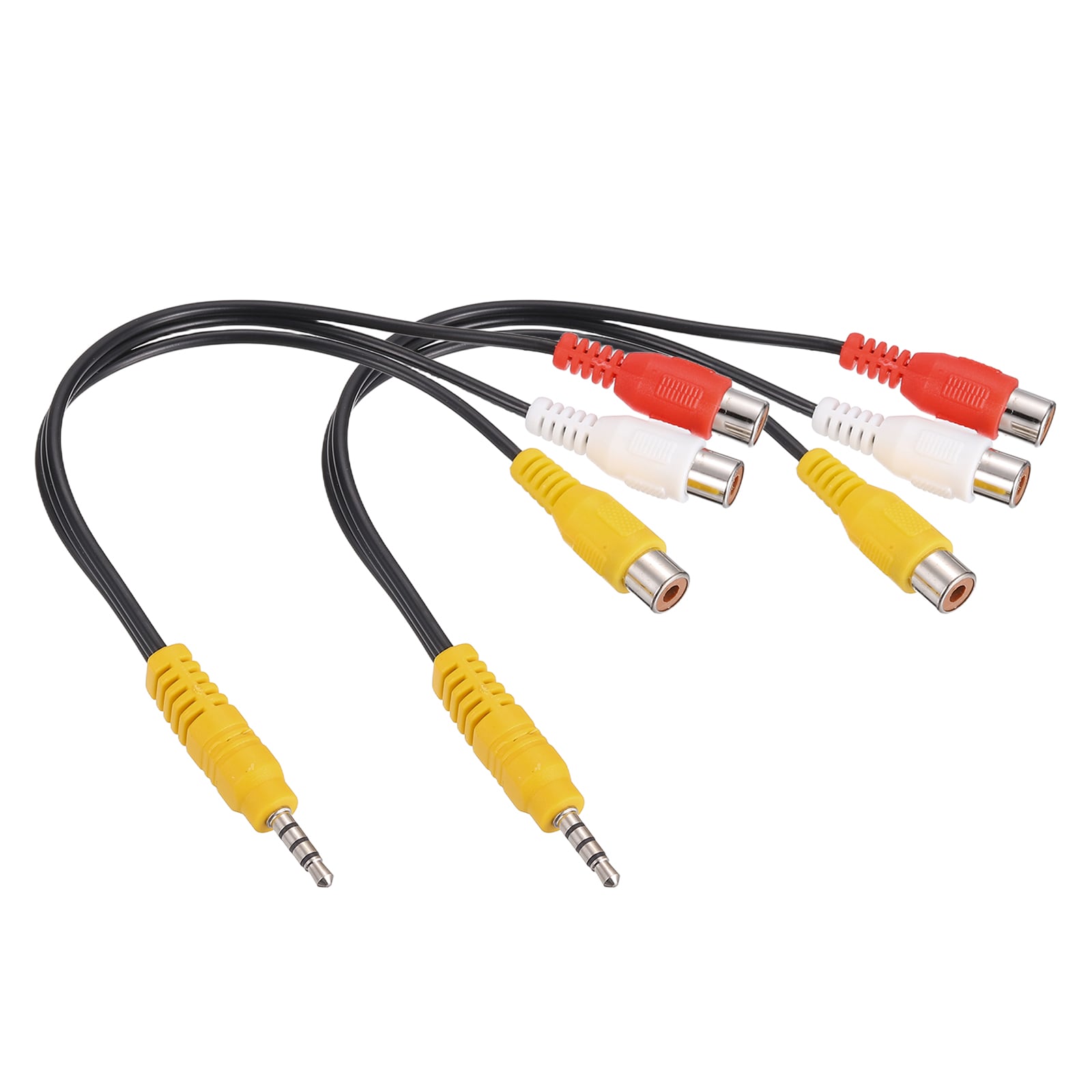 Unique Bargains 2pcs TRRS 3.5mm Male Yellow to Gold Plating 3RCA Female Cable 0.23Meter(9 Inch) Copper Core 2.5mm PVC Audio AUX Cable for TV/Amplifier/Speaker/Mobile #S26080700UX4920