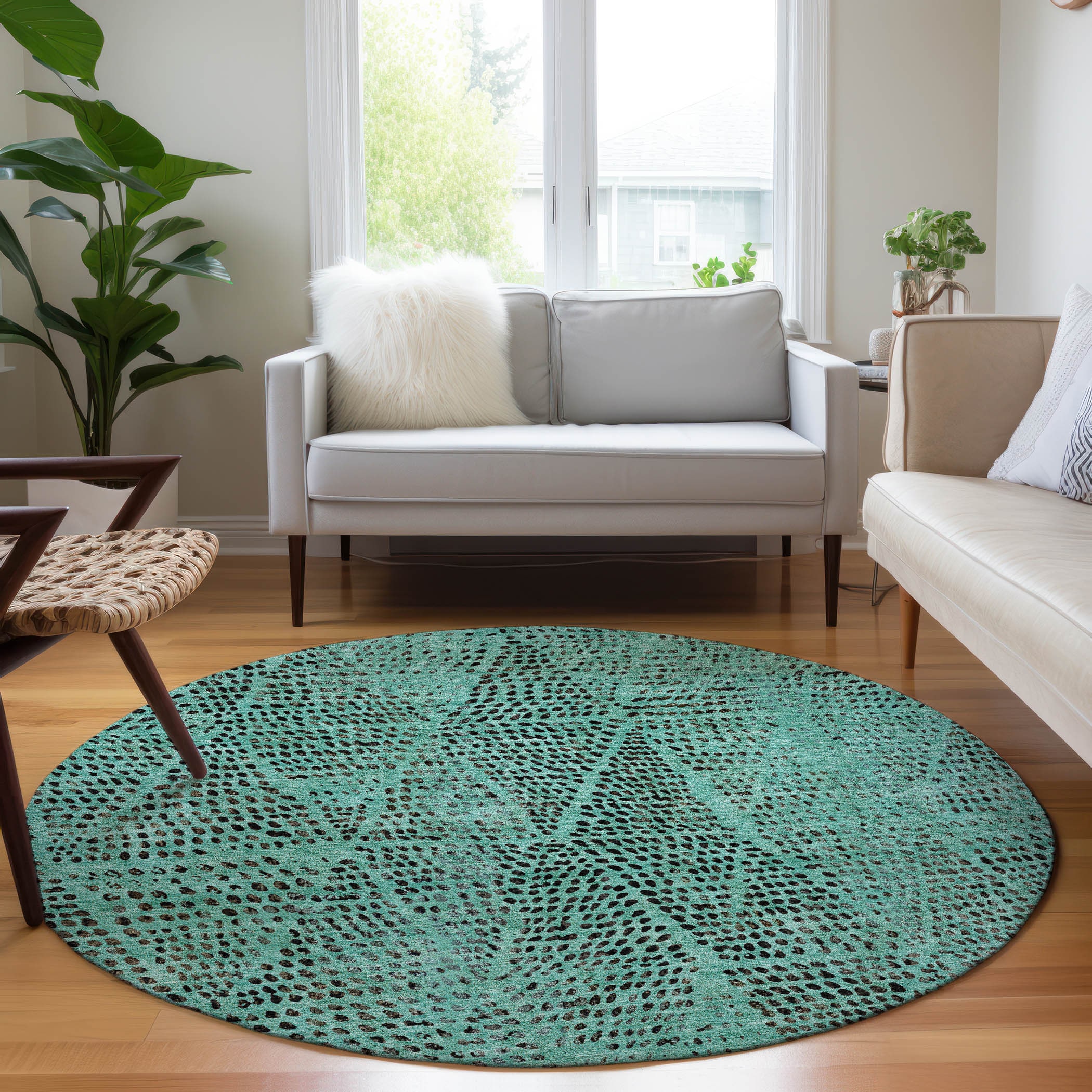 Addison Rugs ACN591TE8RO Chantille ACN591TE 8 x 8 (ft) Polyester Teal Round Indoor/Outdoor Abstract Machine washable Area rug