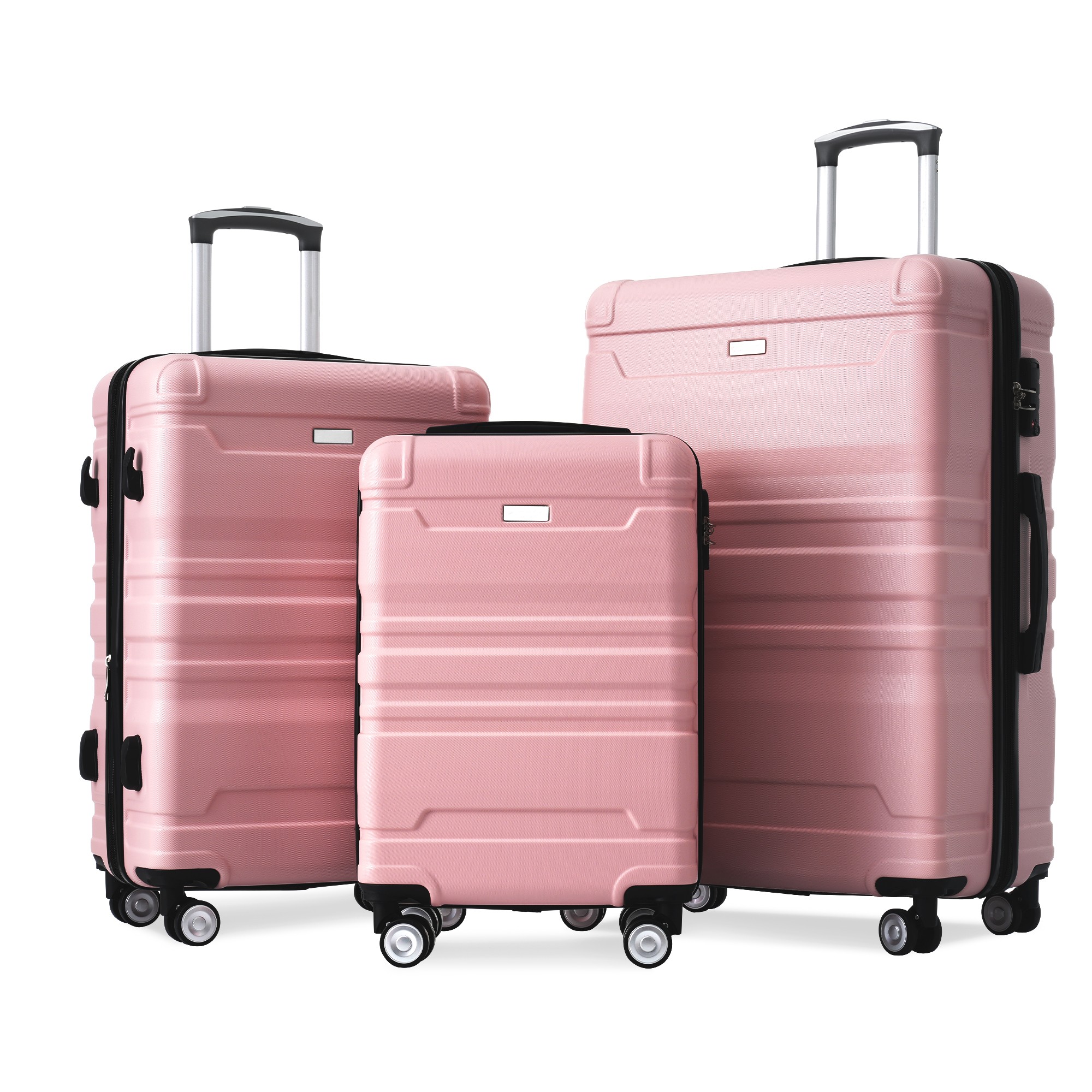 Flynama L-310829AAB 19.7'' x 12.1'' x 29.1'' Pink+Black Plastic Hardshell Suitcase set