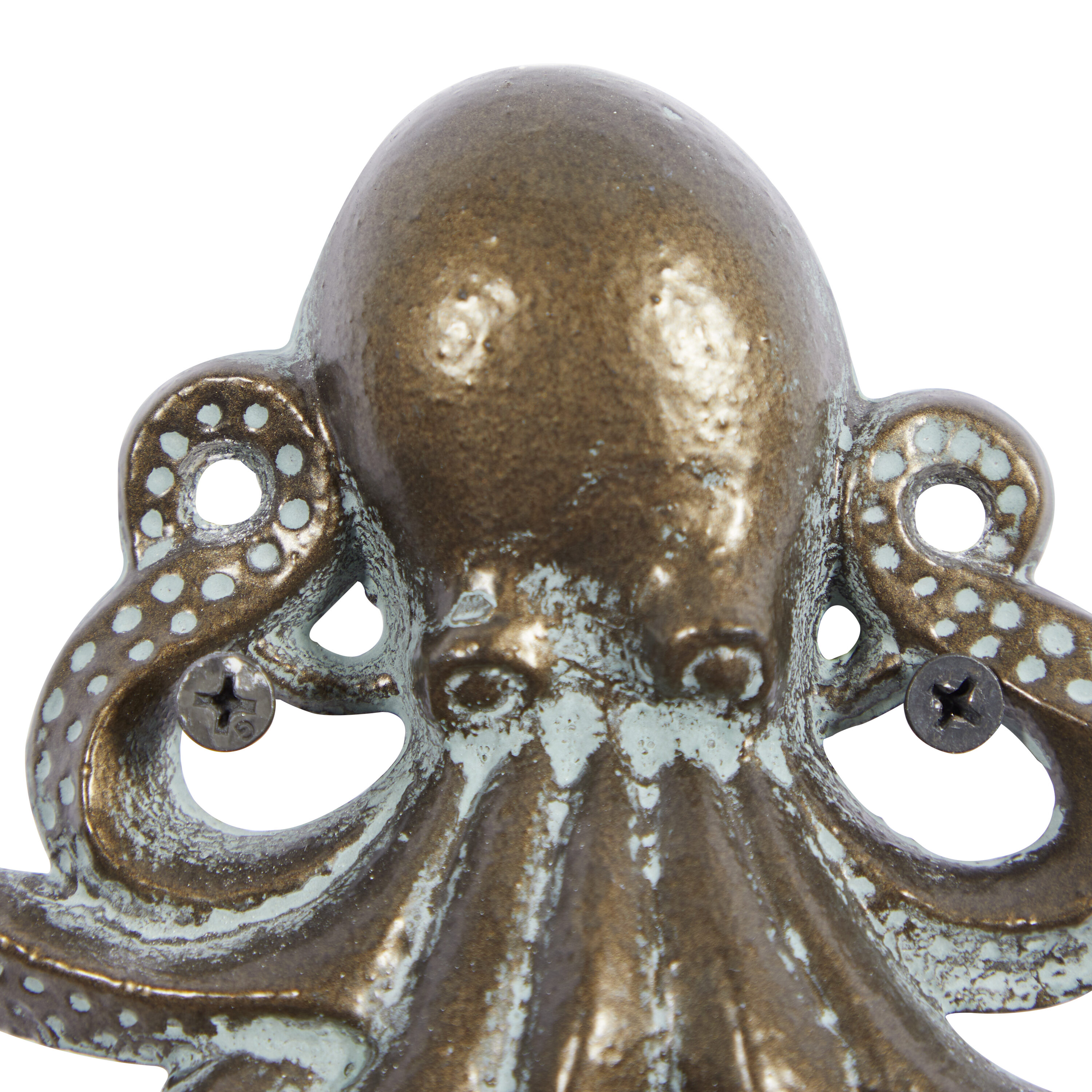Bronze and White Nautical Octopus Wall Hooks, Set of 2