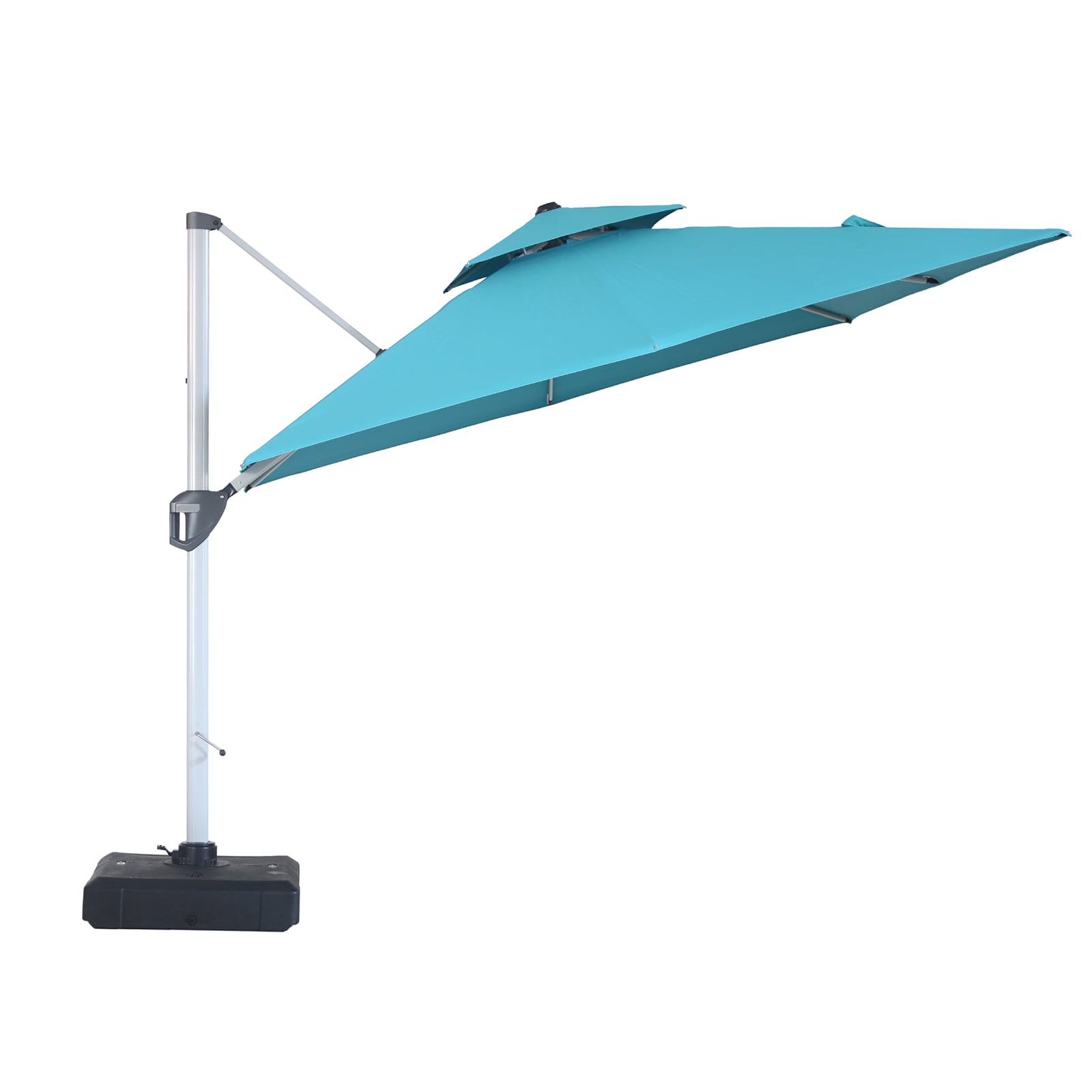 Mondawe 21350RDLE-SM 10-ft Aluminum Blue Crank Cantilever Patio Umbrella with Base