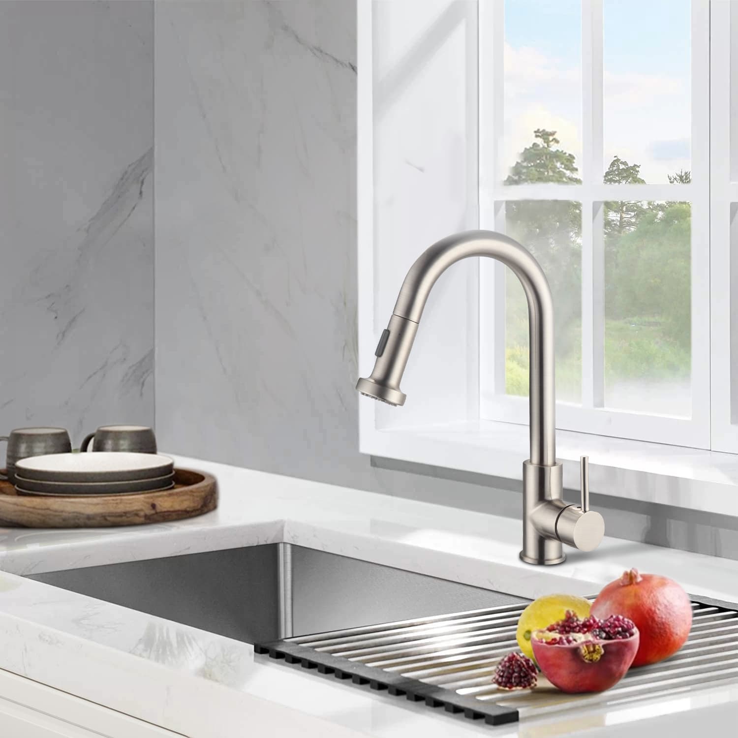 Maincraft 026HK80BN Brushed Nickel Single Handle Deck-mount Pull-down Kitchen Faucet
