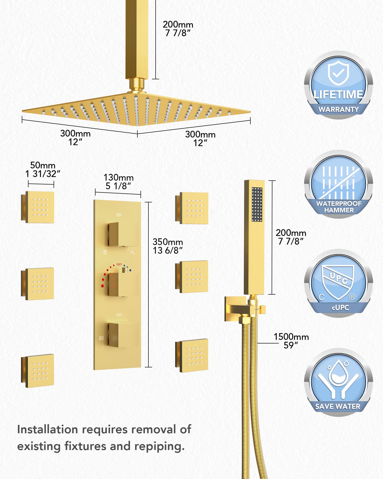 EVERSTEIN SFS1004-GD12 Tub-Shower-Faucets - View #11
