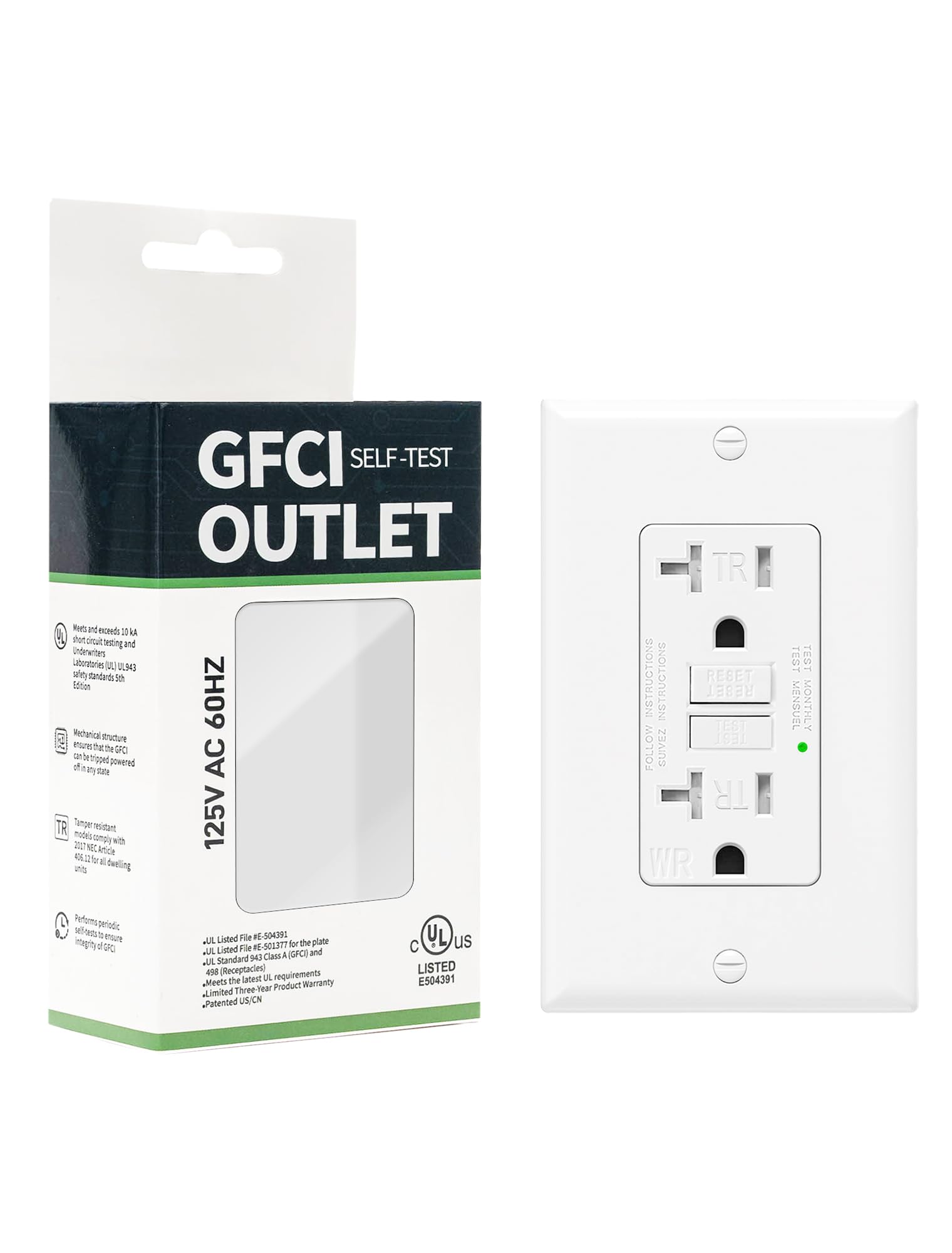 AOIZGMY 1 Pack 20 Amp GFI Electrical GFCI Outlet Self Test Tamper Resistant TR Weather Resistant WR Ground Fault Receptacle with LED Indicator #LAZ0730Z092
