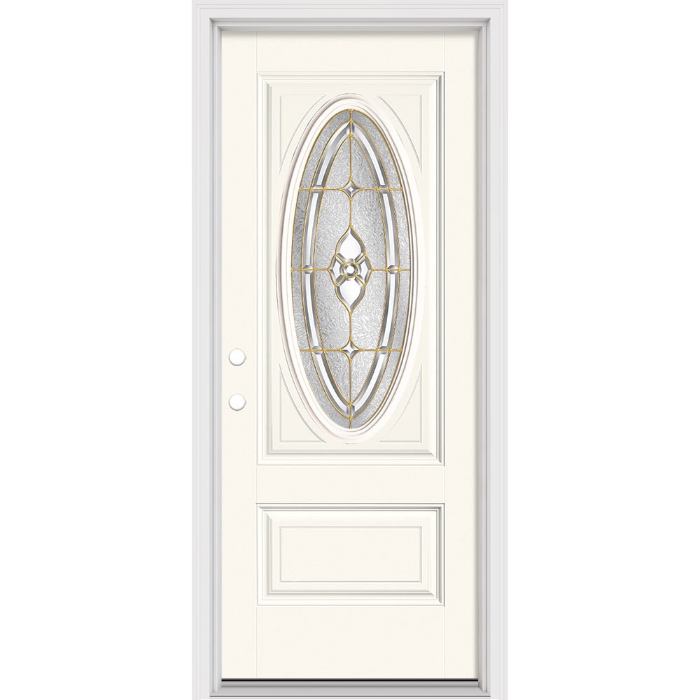 Masonite Georgian 32-in x 80-in x 4-9/16-in Fiberglass Right-Hand Inswing Modern White Painted Prehung Slab Front Door with Brickmould Solid Core -  632061