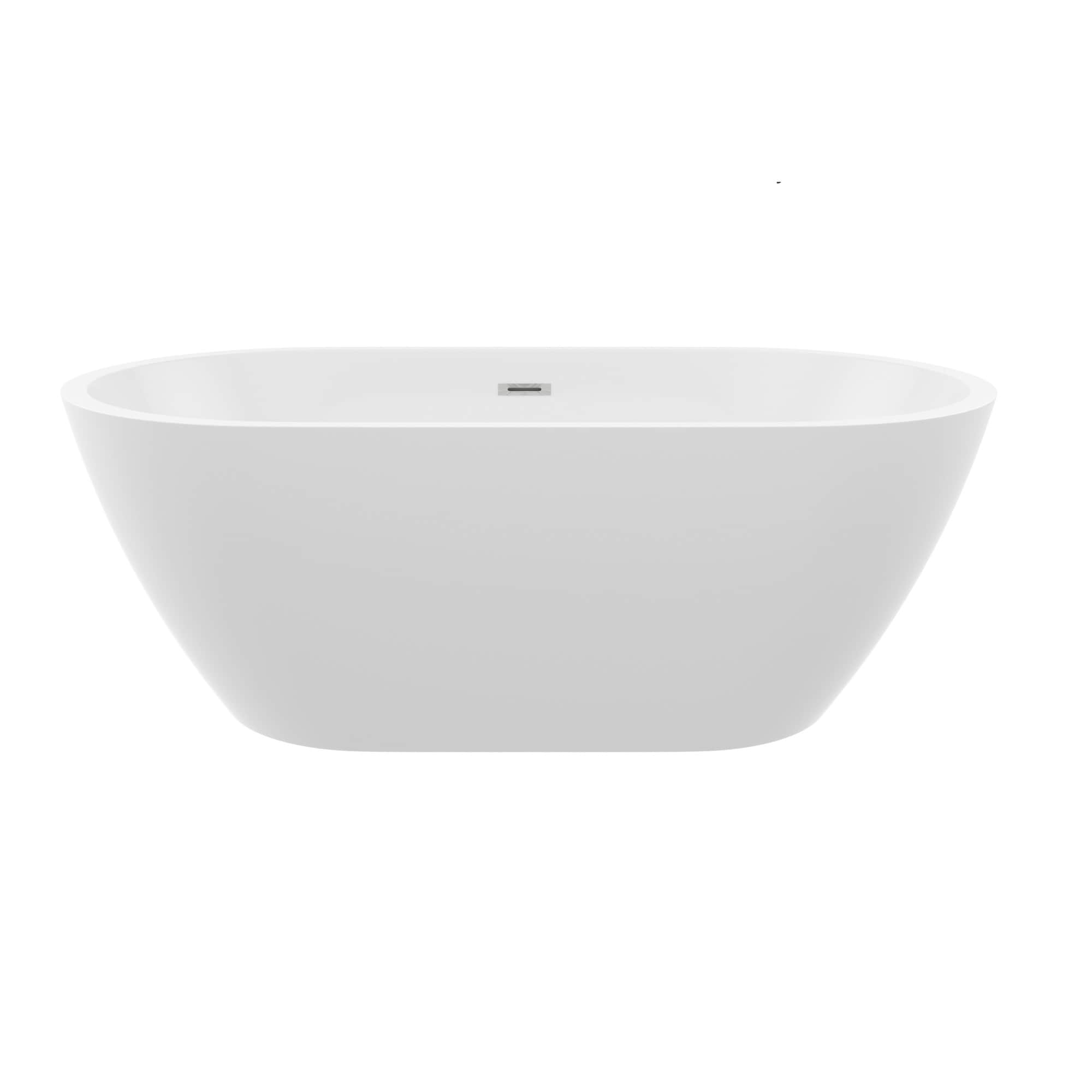 Tahanbath - 67 Inch Glossy White Acrylic Freestanding Bathtub Elegant Oval Shape Soaking Tub with...