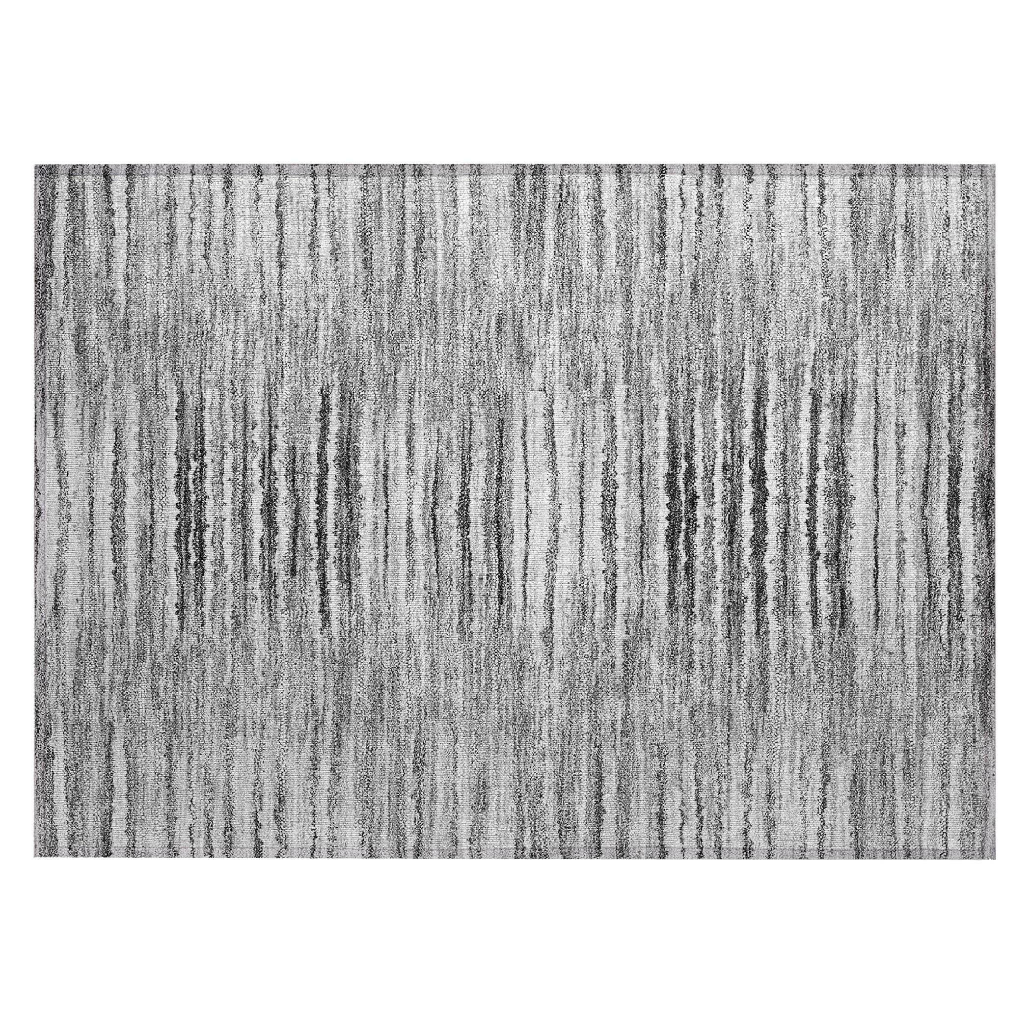 Silver Rectangular Machine Washable Synthetic Stripe Rug