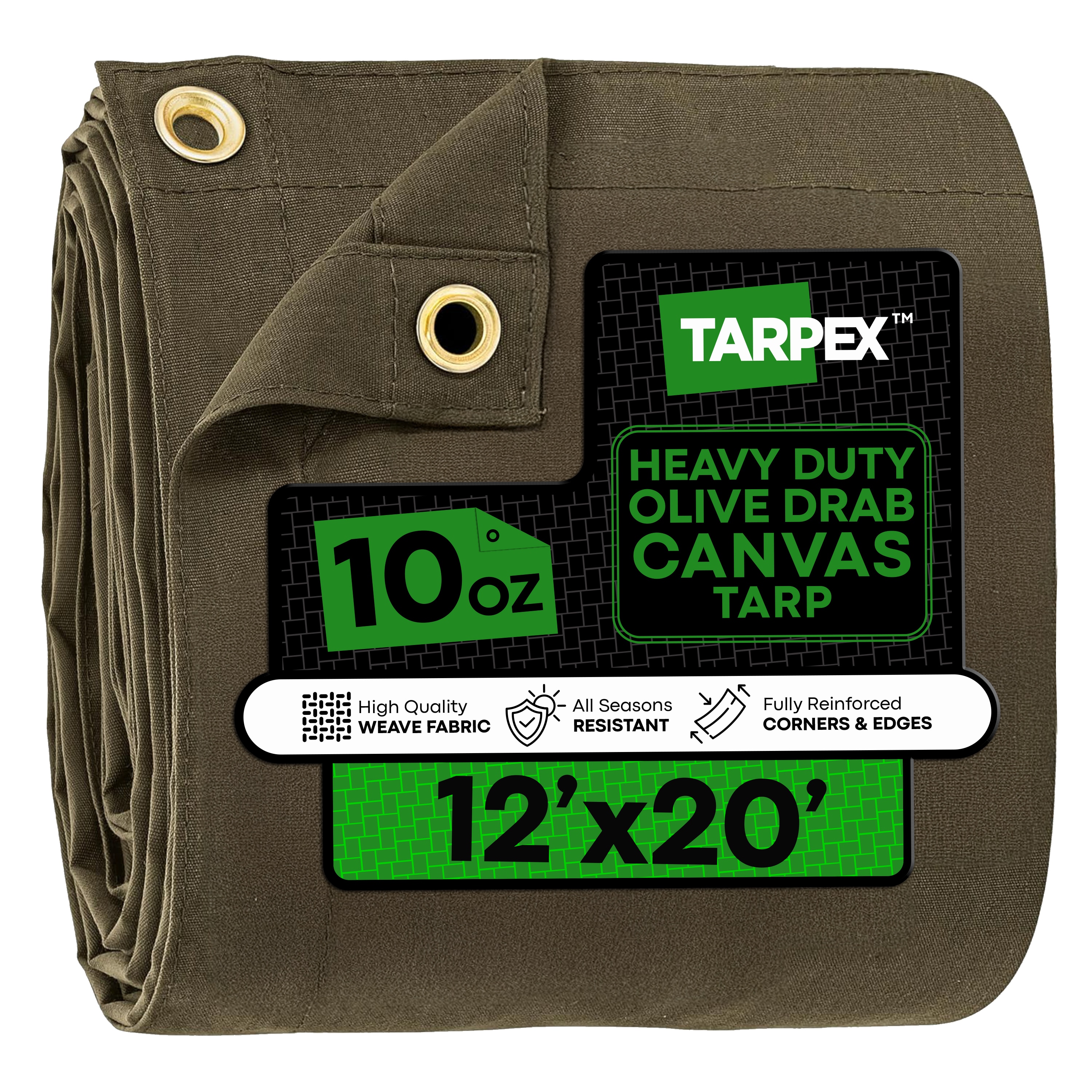 4x4 Foot Green Canvas Tarp - 10 Ounce Water Resistant Cotton