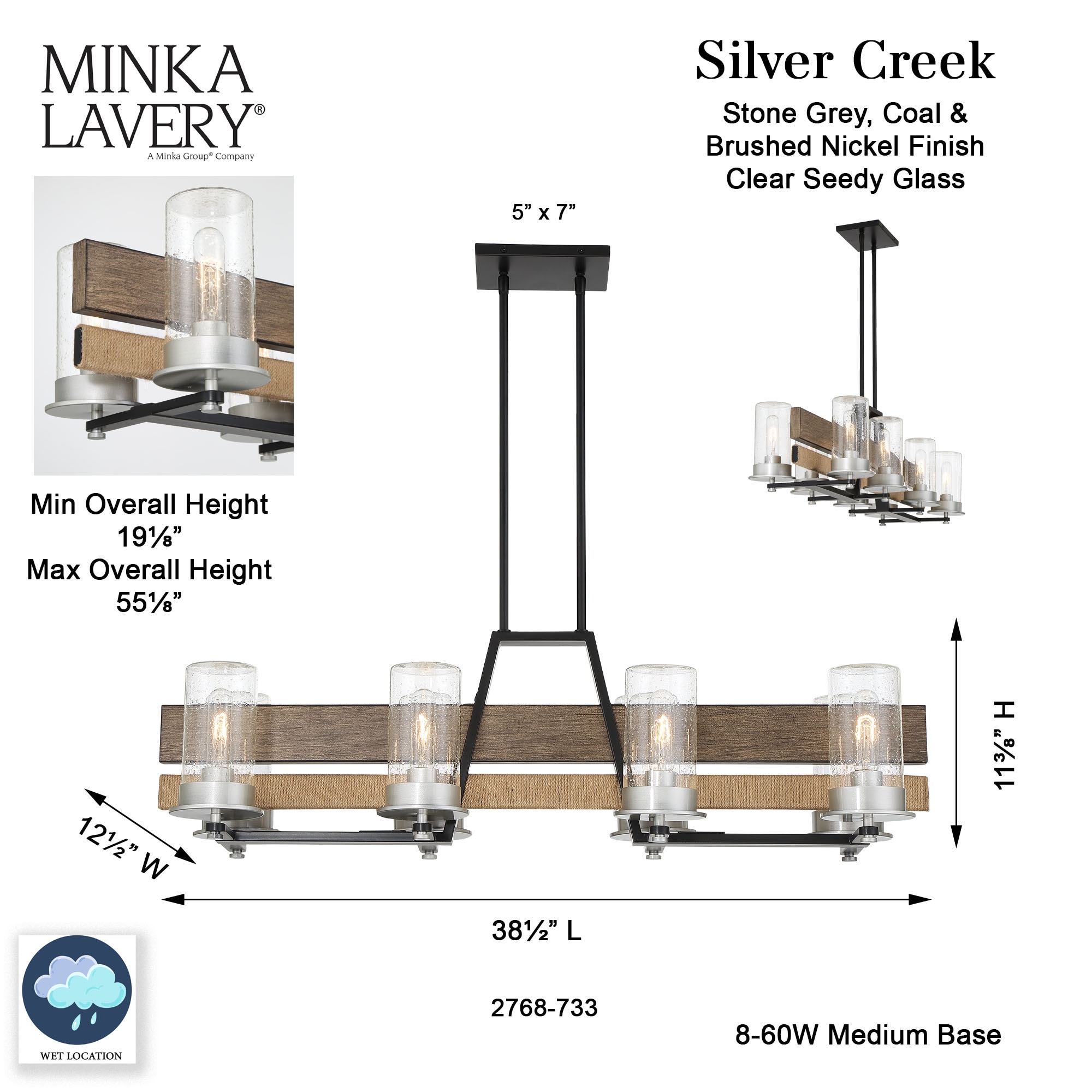 Silver Creek 8-Light Brushed Nickel and Glass Island Chandelier