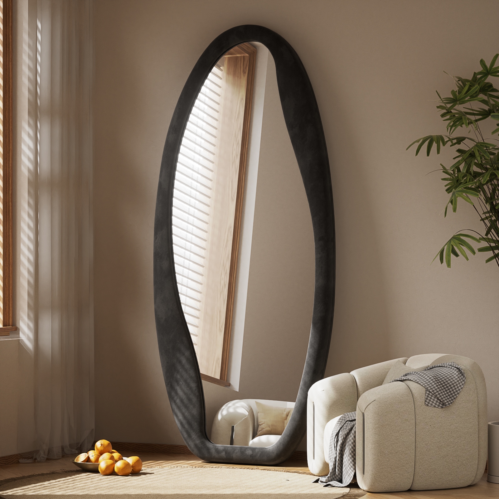 BEAUTYPEAK LS-RBYXYD02-2463-BK 24-Inches W x 63.0-Inches H Irregular Black Framed Full Length Floor Mirror