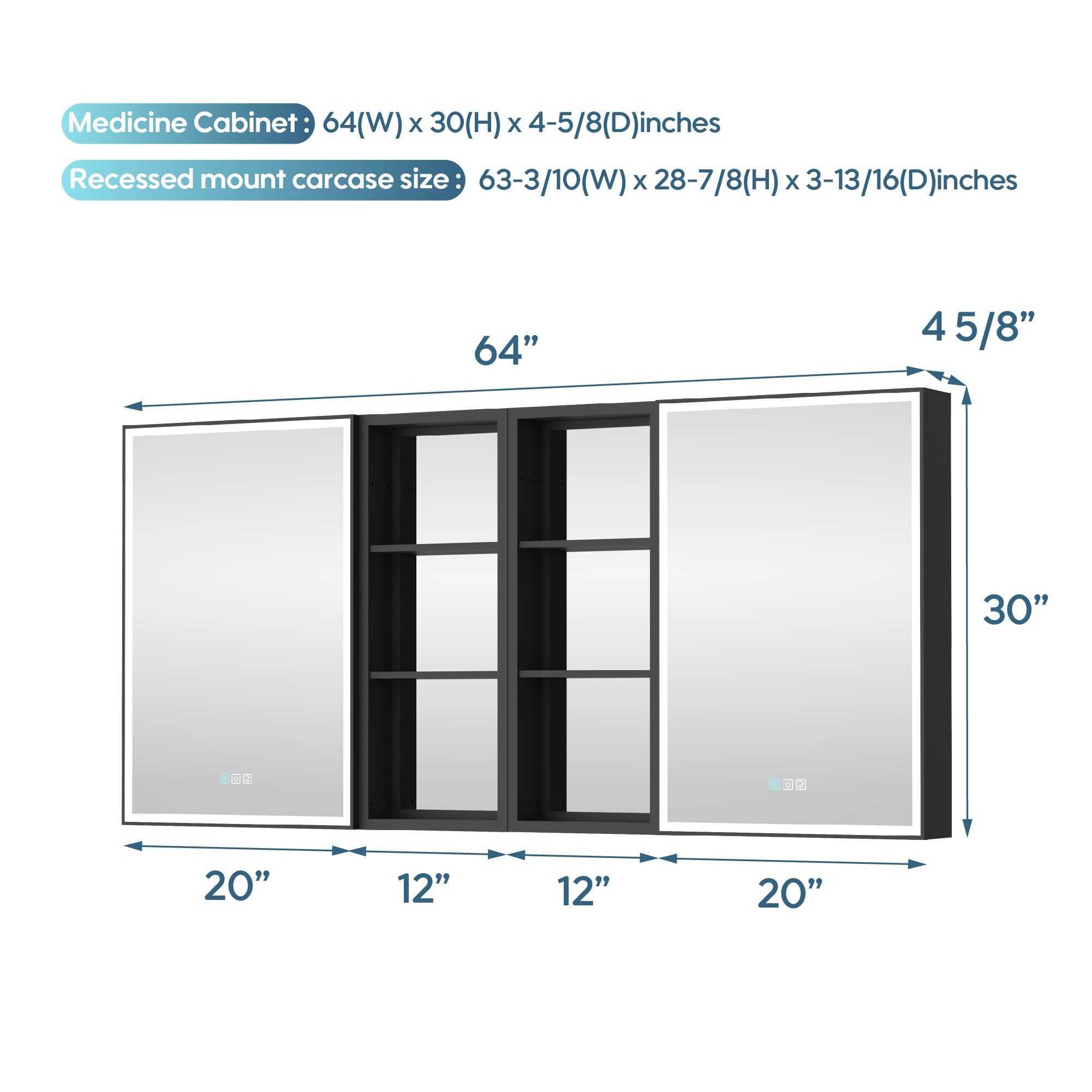 WELLFOR W12MCL2030LR-2MC Bathroom-Medicine-Cabinets - View #4