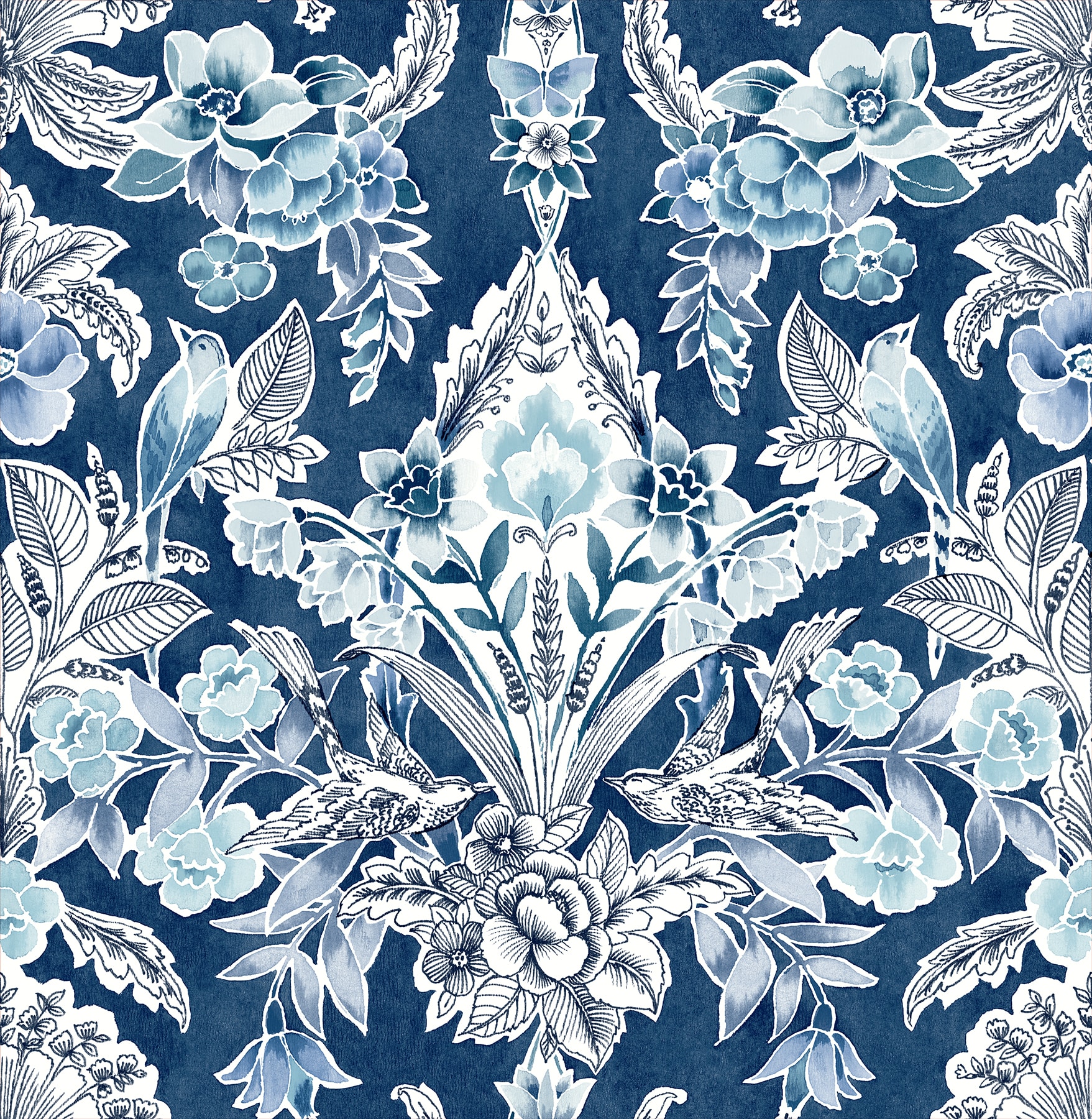 A-Street Prints 2903-25863 BlueBell 56.4-Sq. Feet Blue Non-woven Damask Unpasted Wallpaper