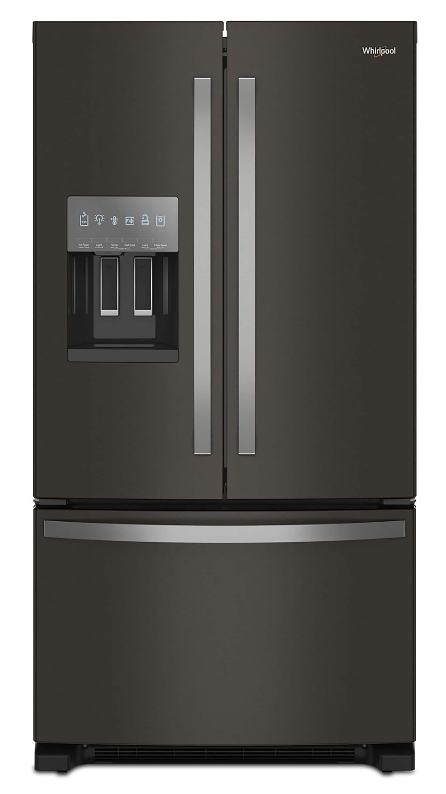 Whirlpool WRFF3436RV Standard-Depth 24.7-cu ft 3 -Door French Door Refrigerator with Ice Maker with Water and Ice Dispenser ( Black Stainless Steel ) ENERGY STAR Certified