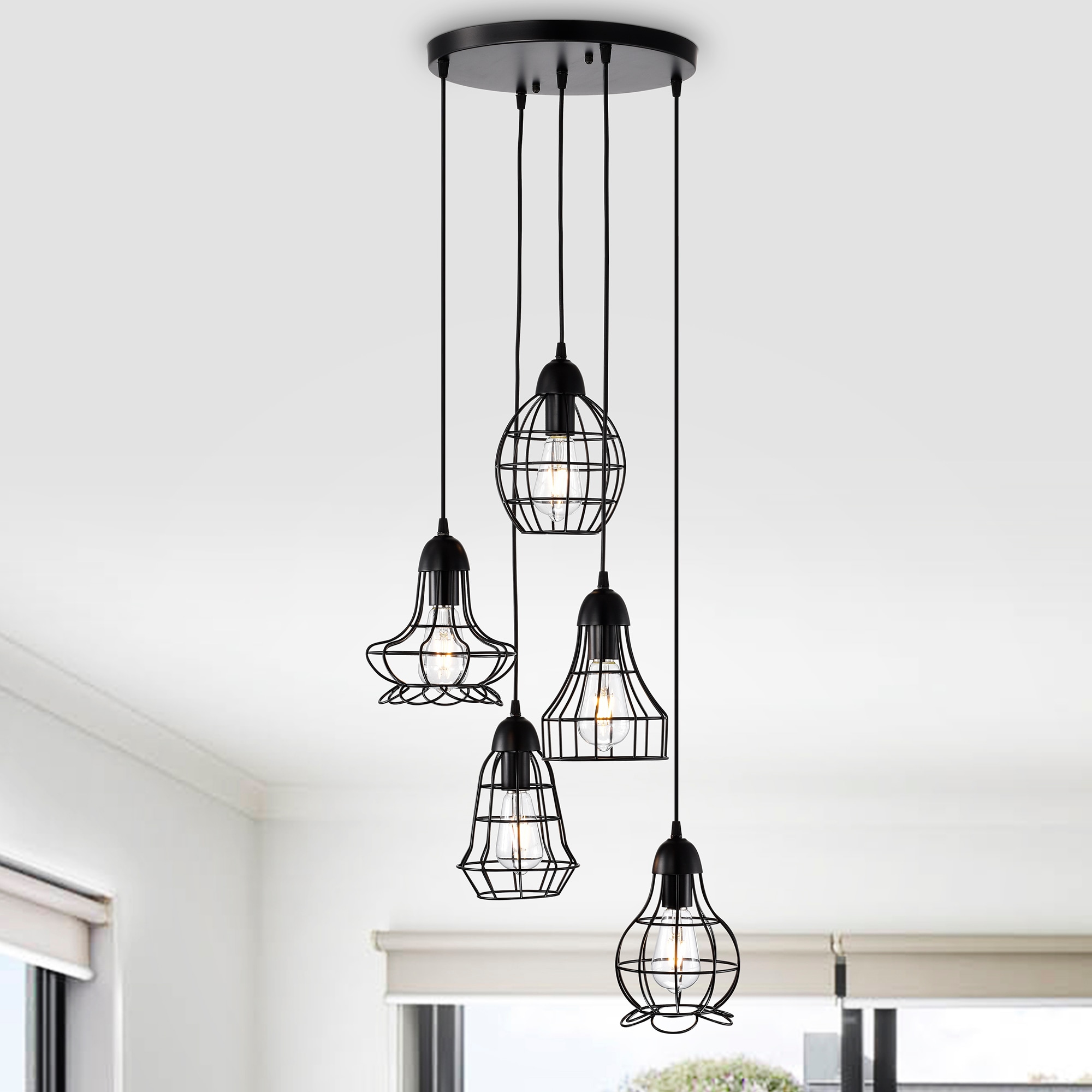 KINWELL BSC-GS028 Modern Chandelier 5 -Light Black Modern/contemporary For Use in Bedrooms, Dining Rooms, Foyers, Kitchens, Living Rooms Chandelier