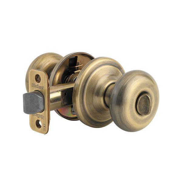 Kwikset Signature Series Signatures Juno Antique Brass Interior Bed/Bath No  Deadbolt Privacy Door Knob with Antimicrobial Technology in the Door Knobs  department at