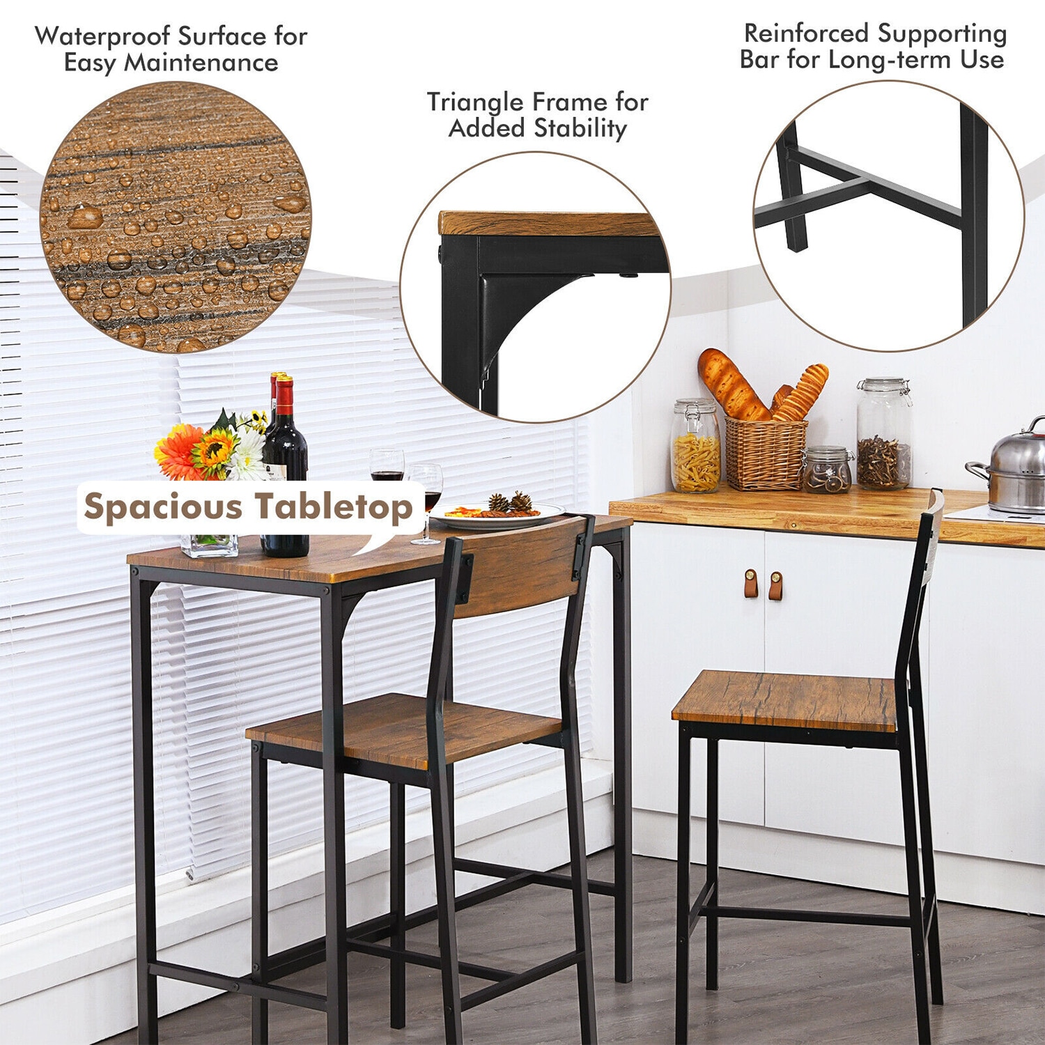 WELLFOR UTJ10243BK Patio-Dining-Sets - View #2