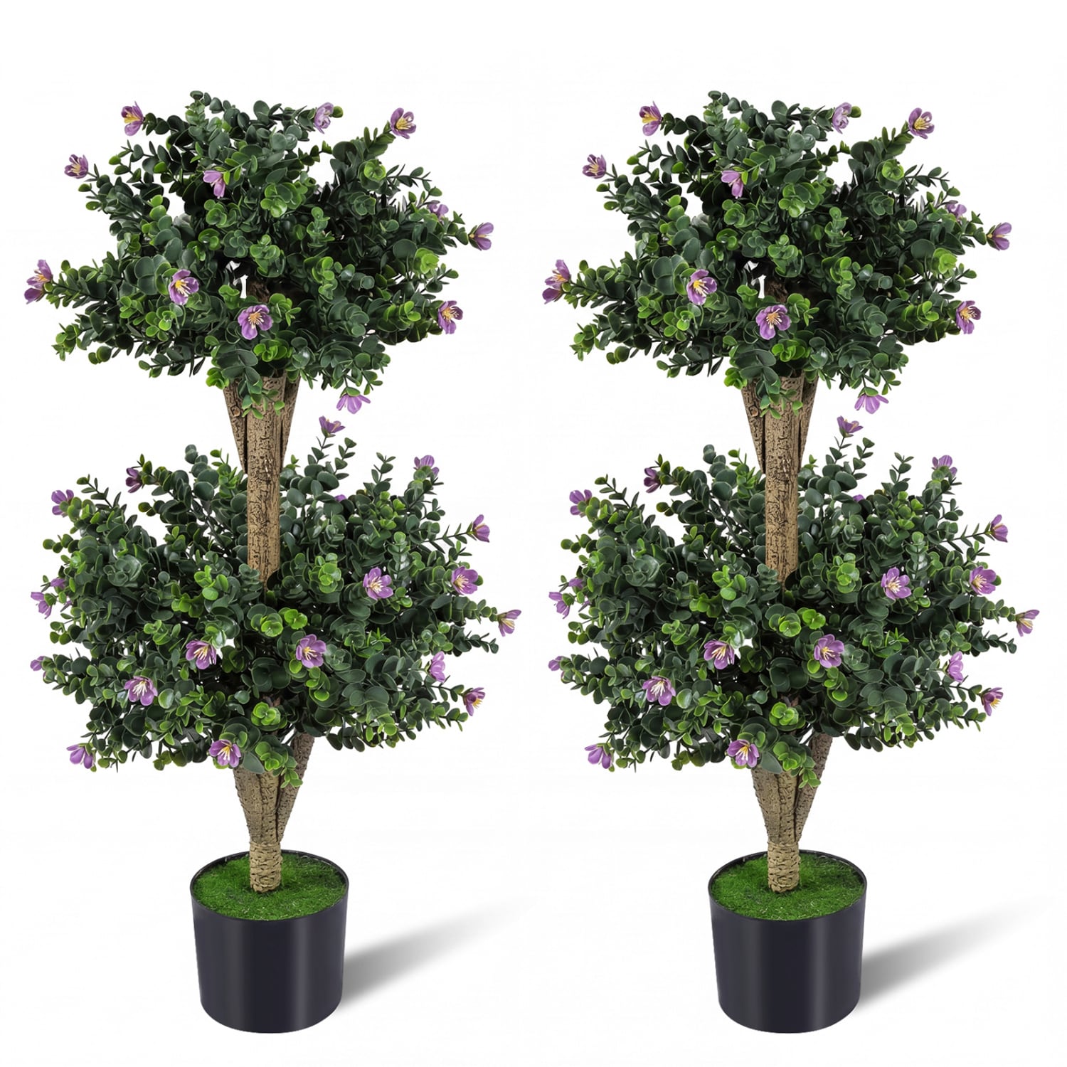 Volenca - 2-Pack 36-in Artificial Double Ball Boxwood Topiary Tree with 41 Purple Blossoms