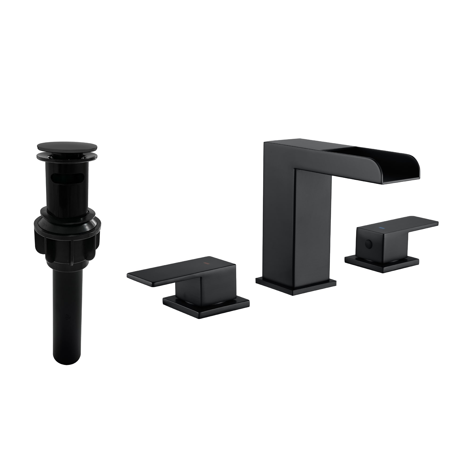 Nestfair SMD406B Black Widespread 2-handle Mid-arc Residential Handle Bathroom Sink Faucet with Drain